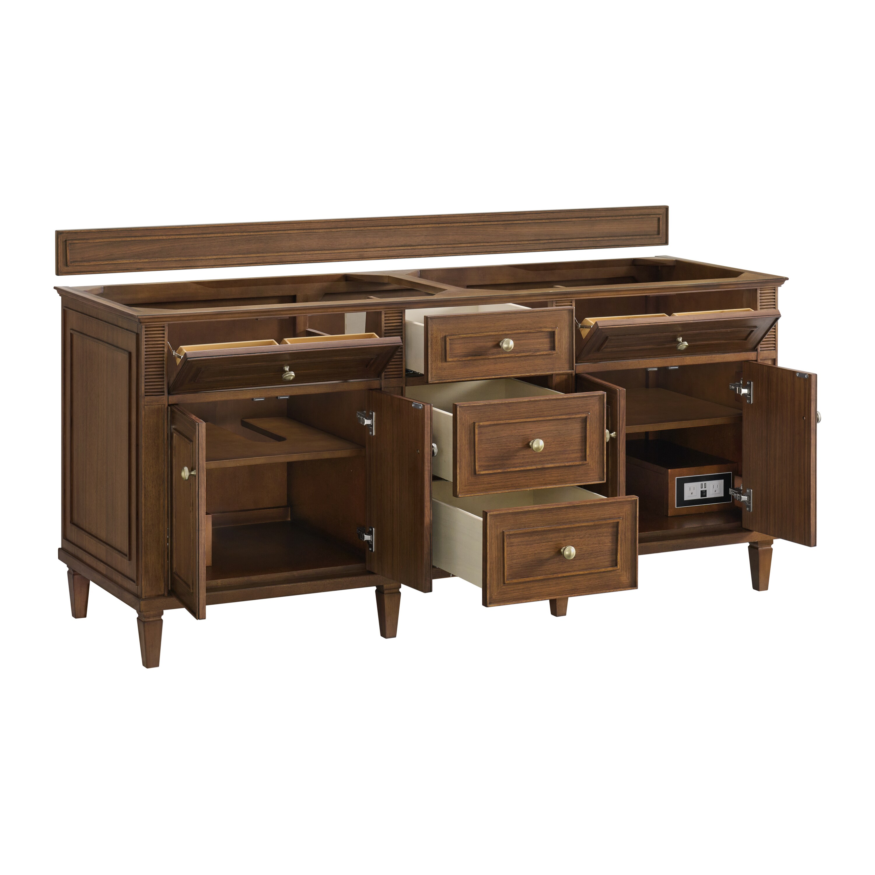 James Martin Vanities 424-V72-WLT 72-in Mid-Century Walnut Bathroom Vanity Base Cabinet without Top