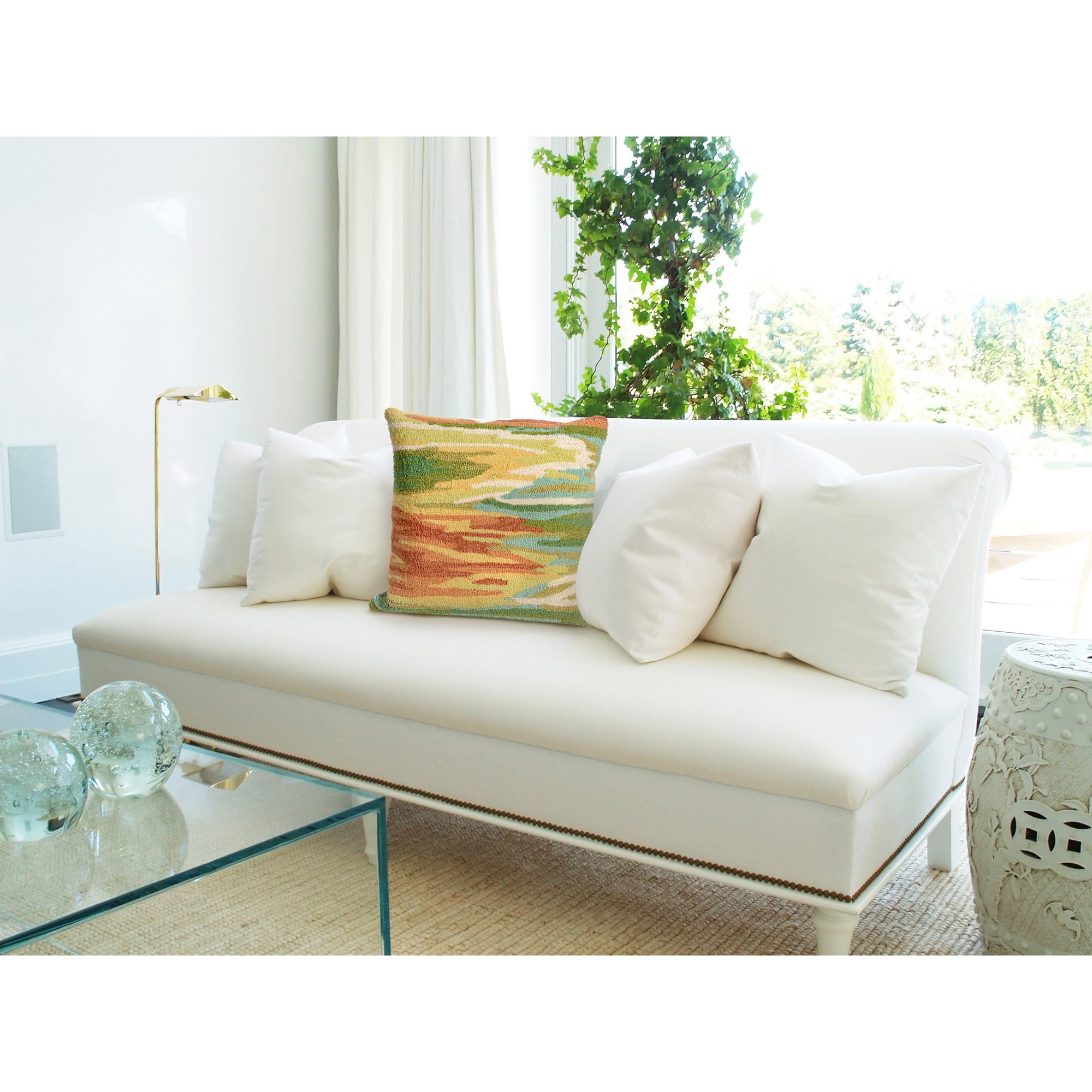 Watercolor Green Hand Hooked Indoor/Outdoor Pillow 18" x 18"