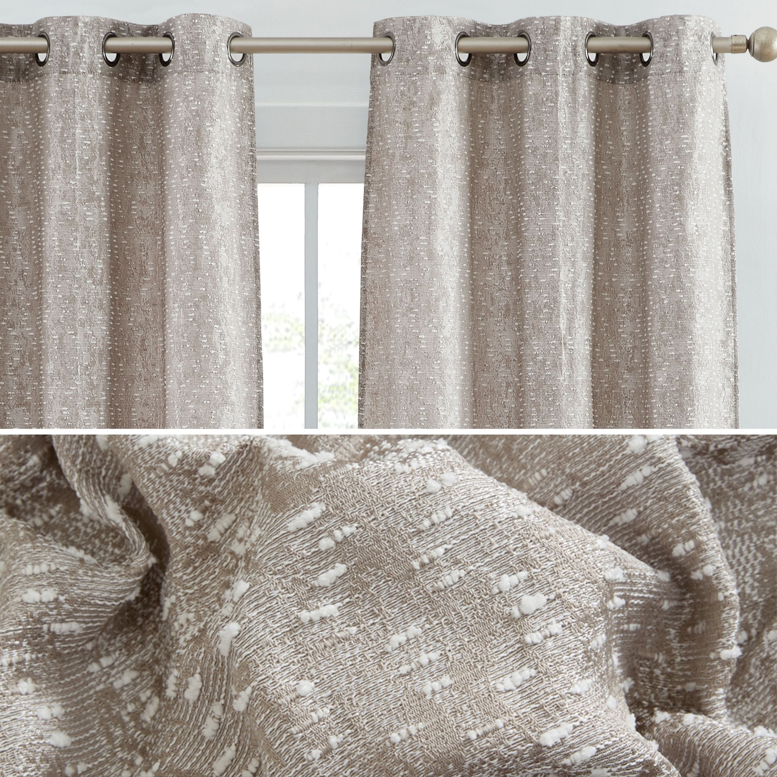 HLC.me AVLN-37X84-TAUP Avalon Jacquard Slub Texture - Privacy Curtains With Grommet Window Curtains Panels - Set of 2