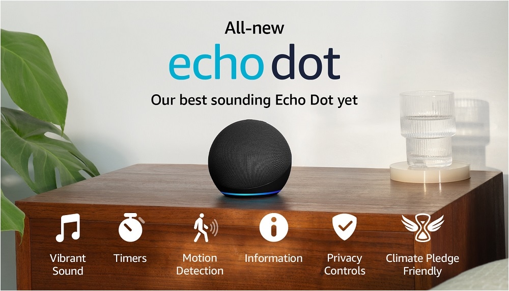 Echo Dot (5th Gen, 2022 release) Bundle. Includes Echo Dot (5th Gen, 2022  release) | Charcoal & the Made For  Battery Base | Black
