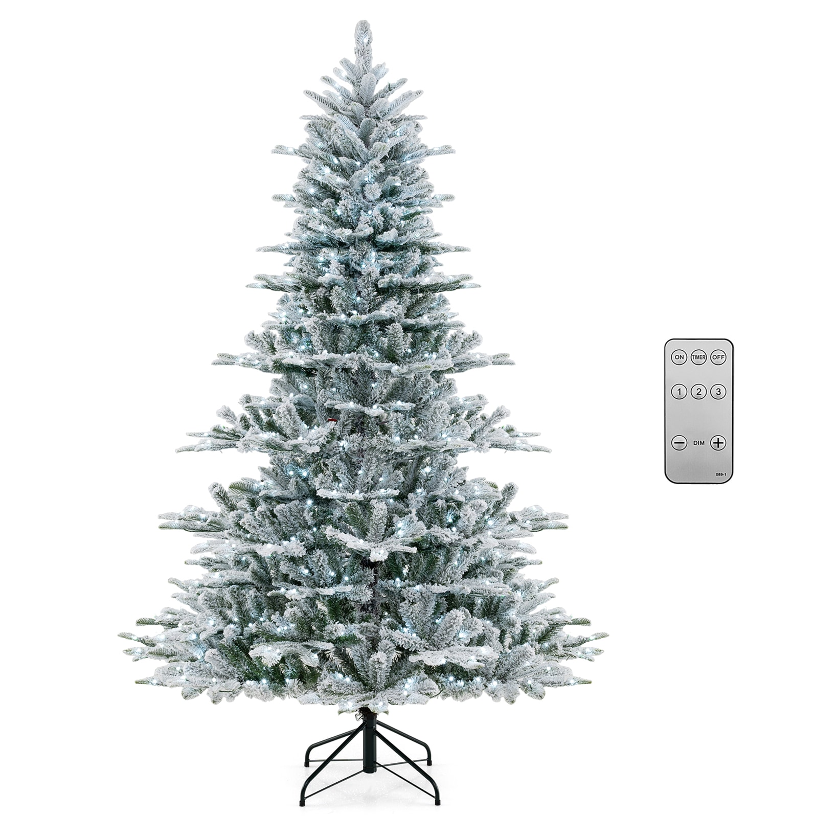 LIVIZA HYJ24964US-M 7-ft Pre-lit Flocked Artificial Christmas Tree with White LED Lights