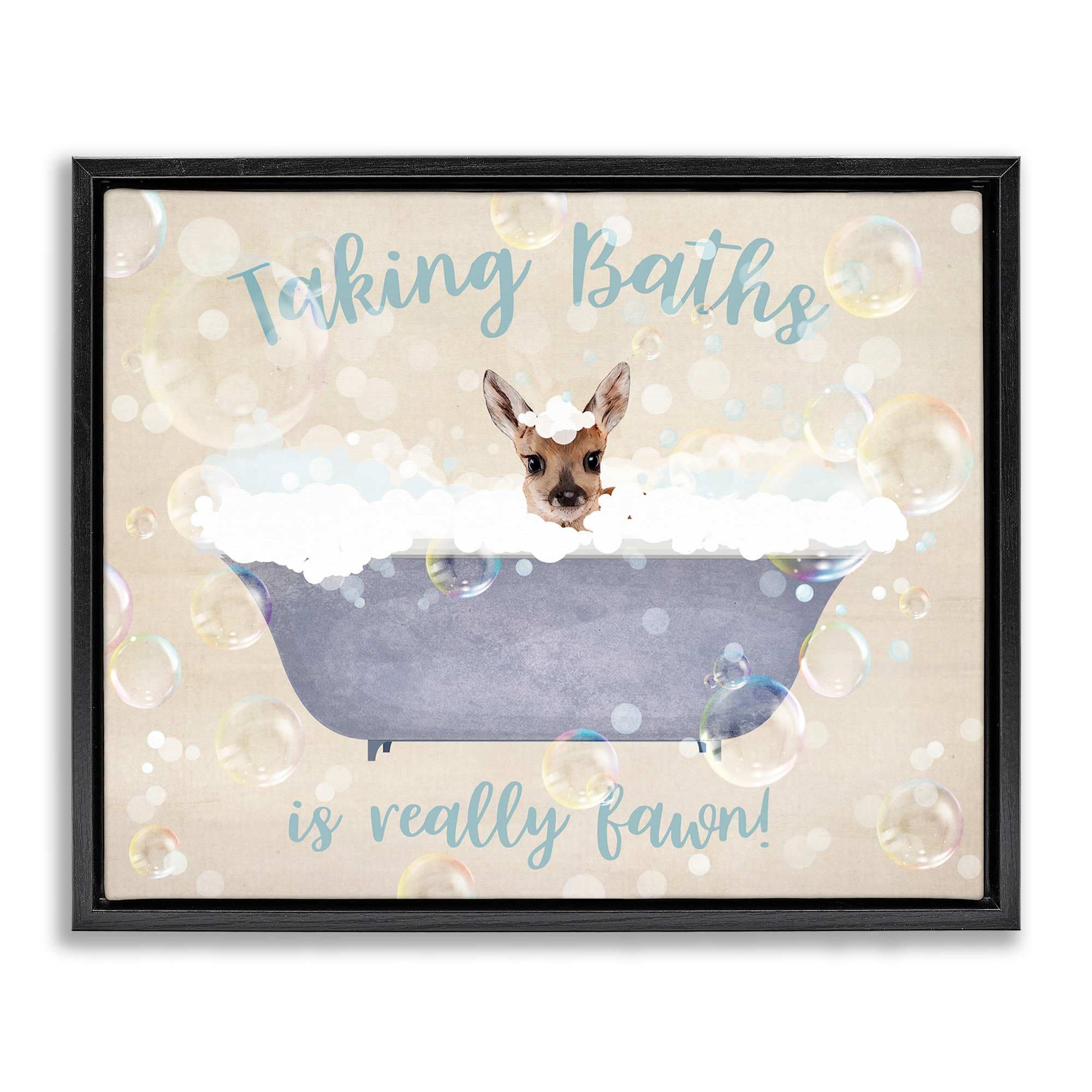 Stupell Industries BT-950-FFB-24X30 Taking Baths Is Fawn Black Framed Floater Canvas Wall Art By Susan Arnot 31 x 25