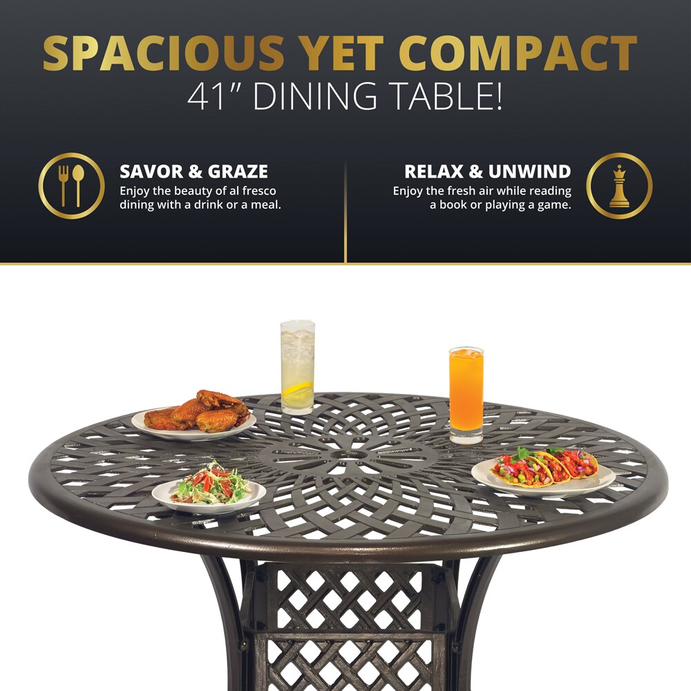 Bronze Cast Aluminum 5-Piece Outdoor Dining Set with Round Table and Chairs