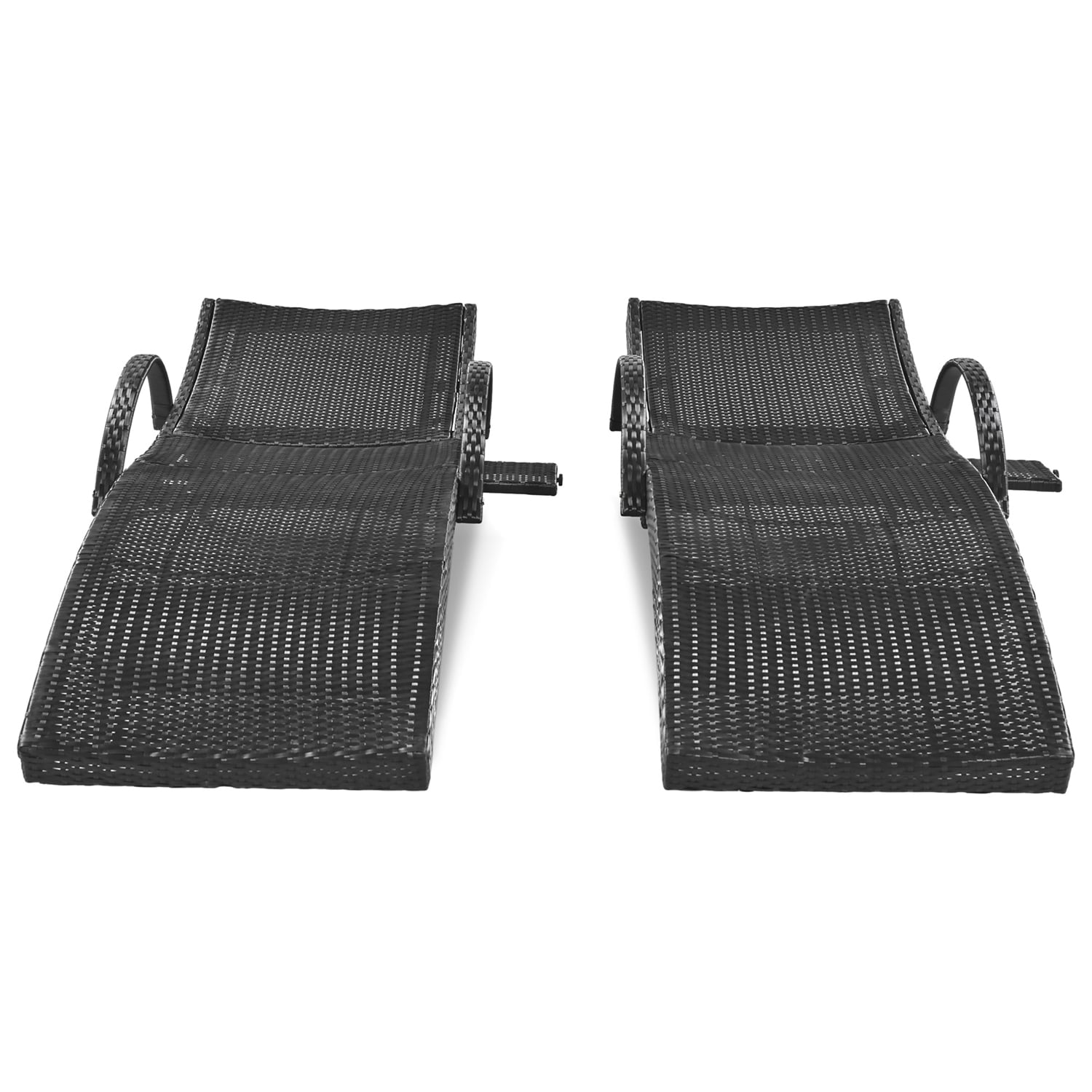 SINOFURN SYB260041BK Set of 2 Wicker Black Wicker Frame Stationary Chaise Lounge Chair with Solid Seat