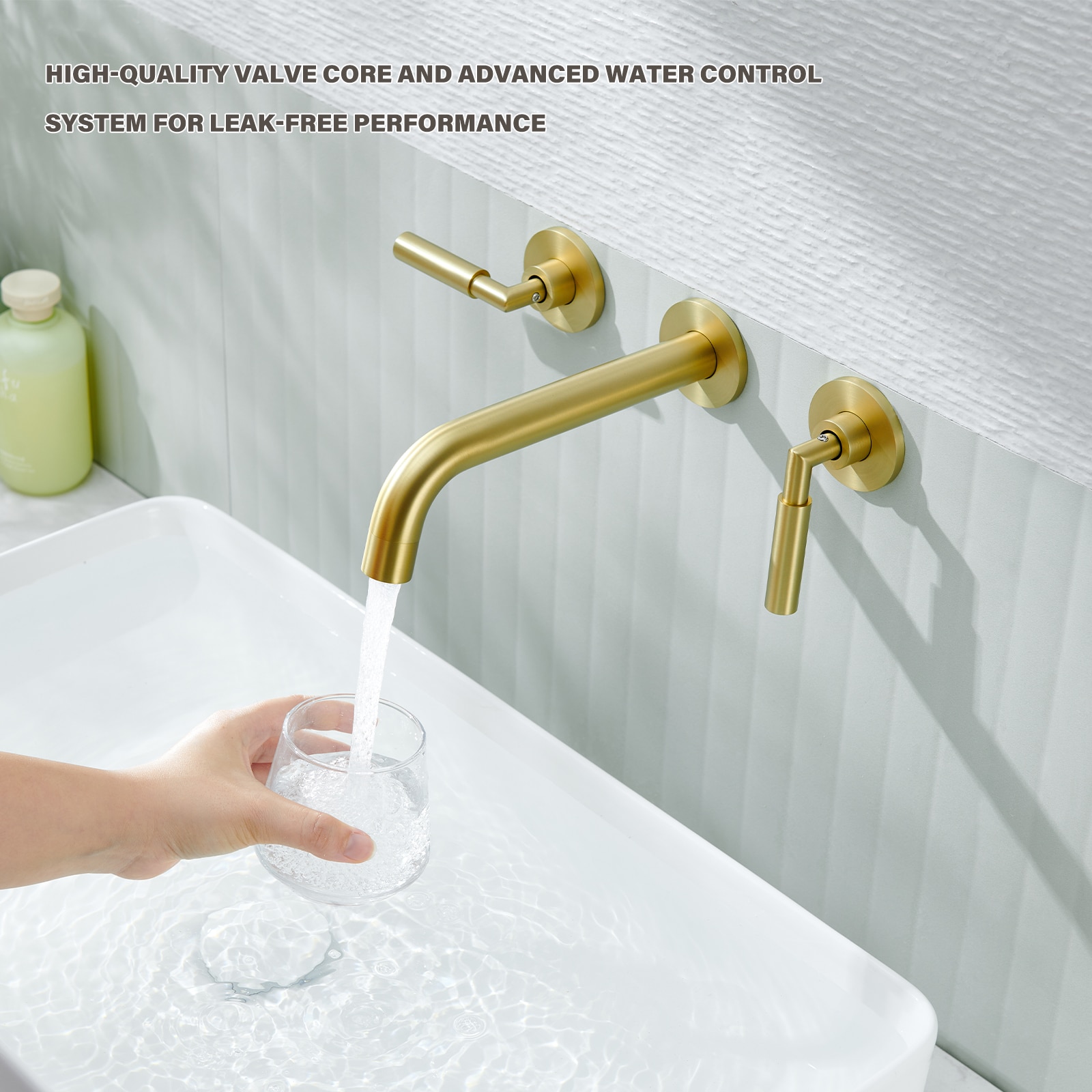 Brushed Gold Wall-Mounted Dual Handle Bathroom Faucet