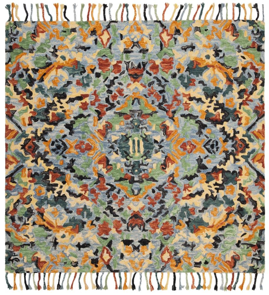 Handmade Tufted Wool Square Rug in Blue - 6'x6' Reversible and Washable