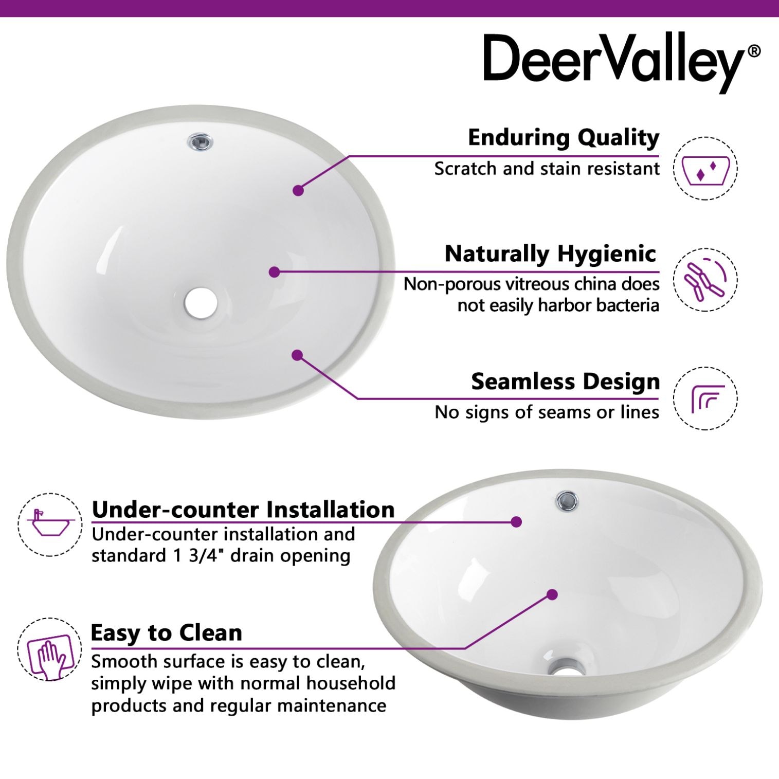 White Ceramic Oval Undermount Bathroom Sink with Overflow