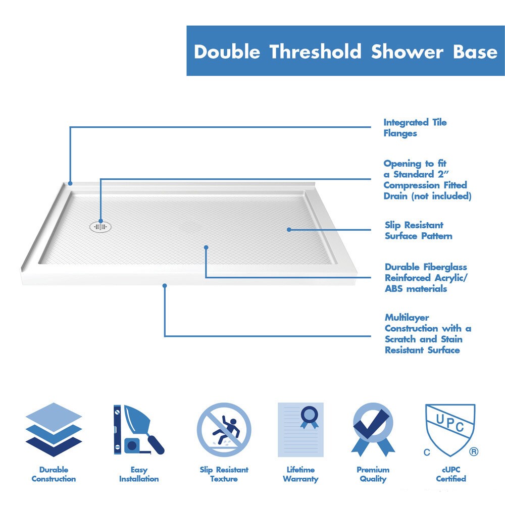 Fine Fixtures Single Threshold Acrylic Shower Base - Non-Slip Textured  Surface Shower Floor Pan 30 x 30 in White 