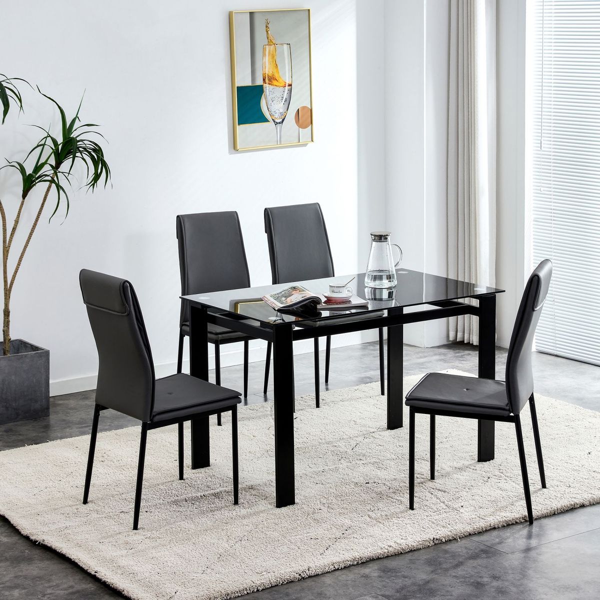 JASMODER W241S00020 Black Contemporary/Modern Dining Room Set with Rectangular Table ( Seats 4 )