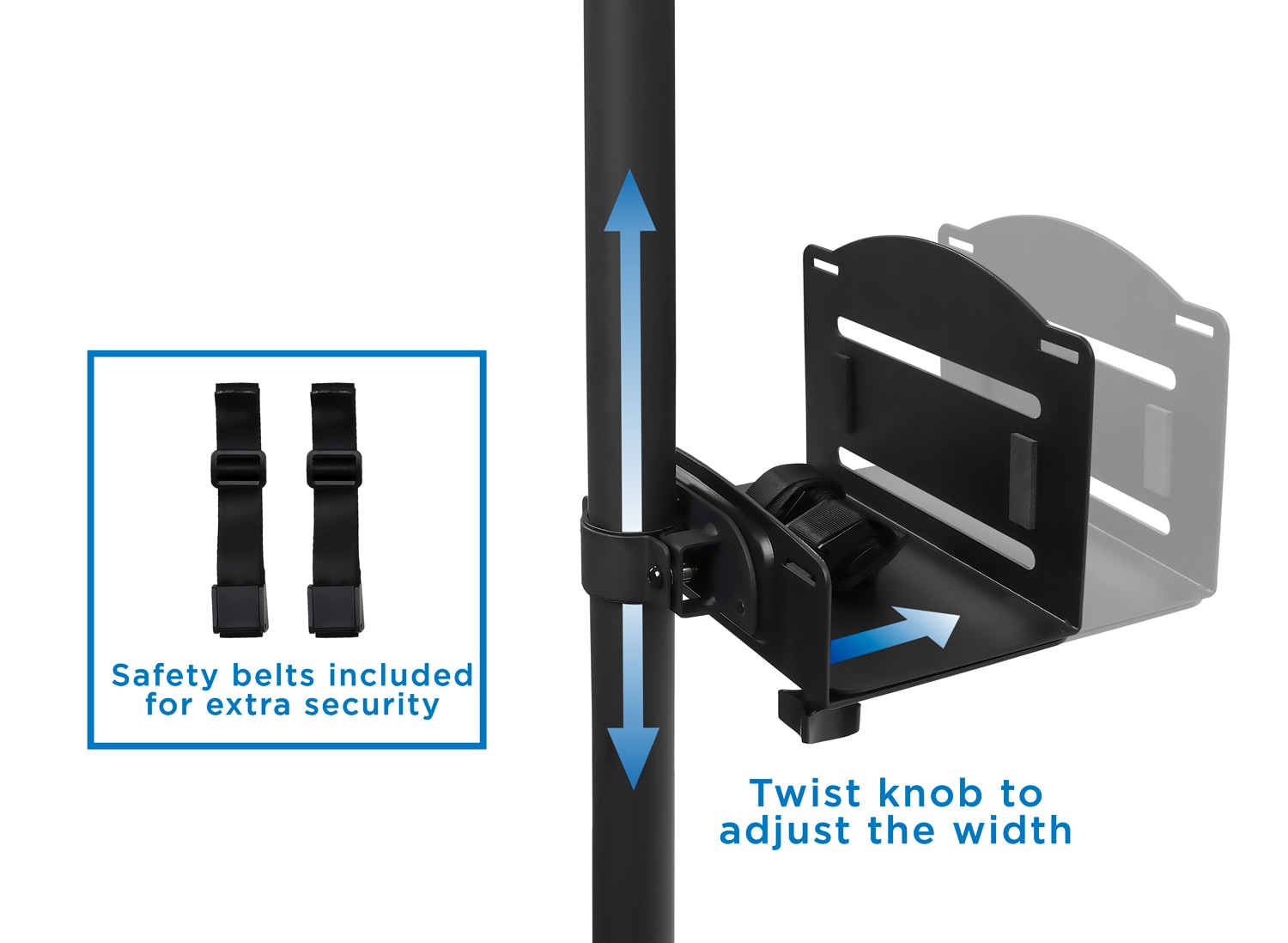 Black Height Adjustable Mobile Computer Cart with Monitor Mount and CPU Holder