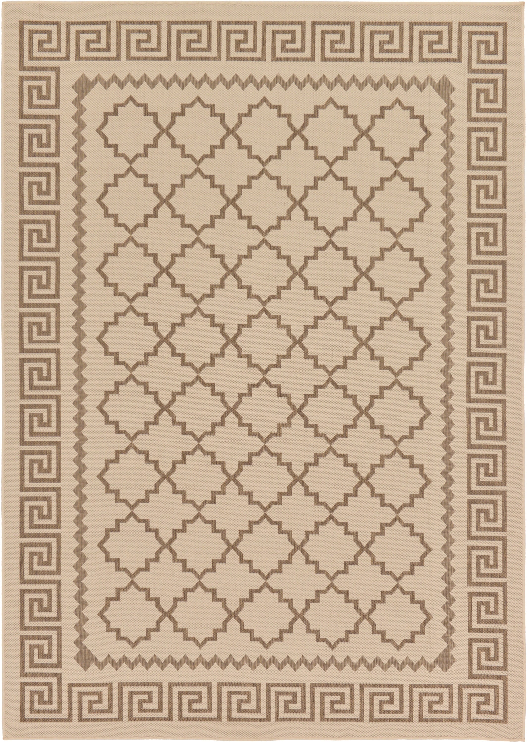 Beige and Brown Geometric Outdoor Area Rug 7' x 10'