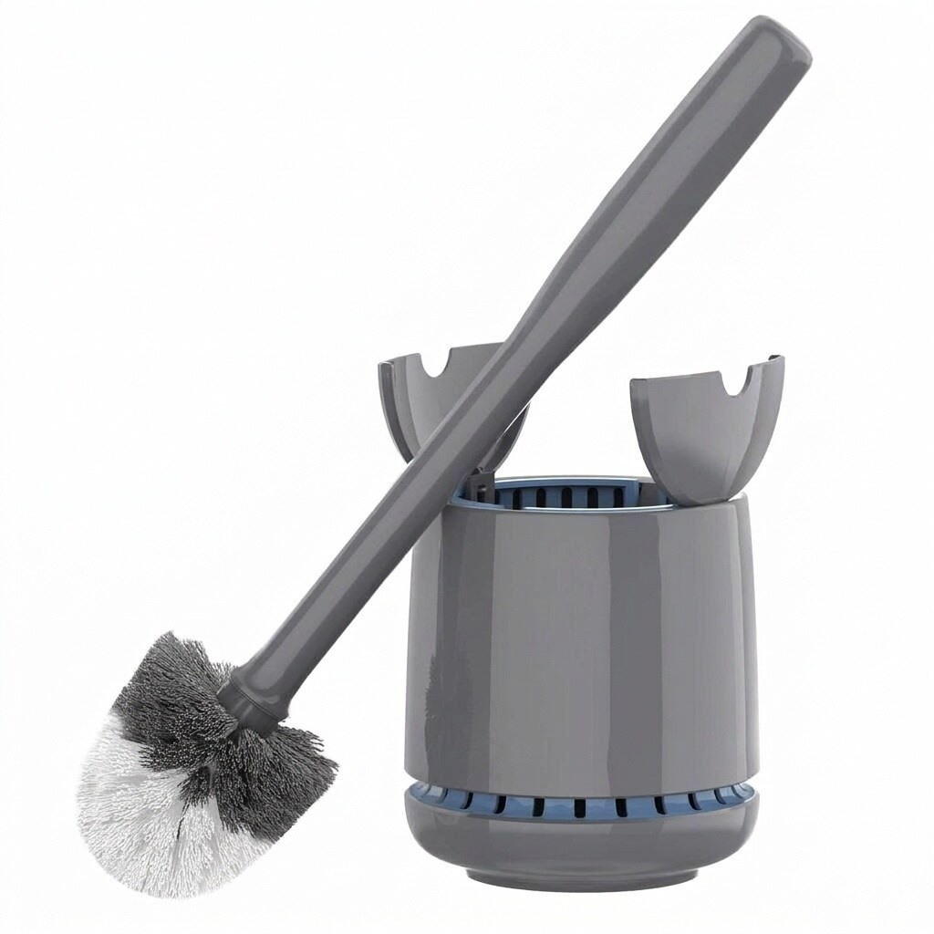 Adrinfly Toilet Bowl Brush and Holder Premium Quality Solid Handle Durable Bristles for Bathroom Cleaning Gray Compact Design 1 pack #L05AD08091