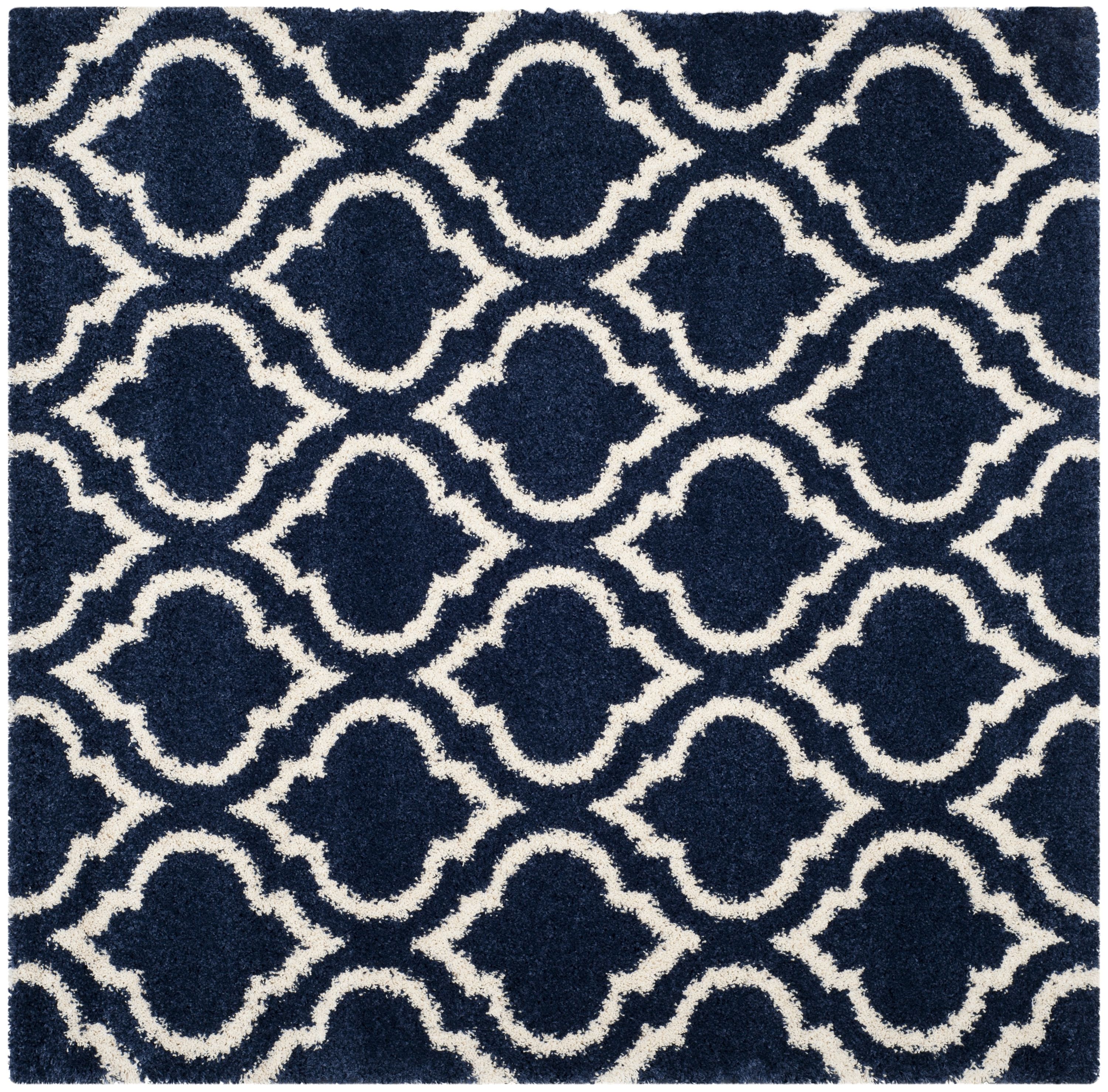 Navy and Ivory High Pile Shag Square Area Rug