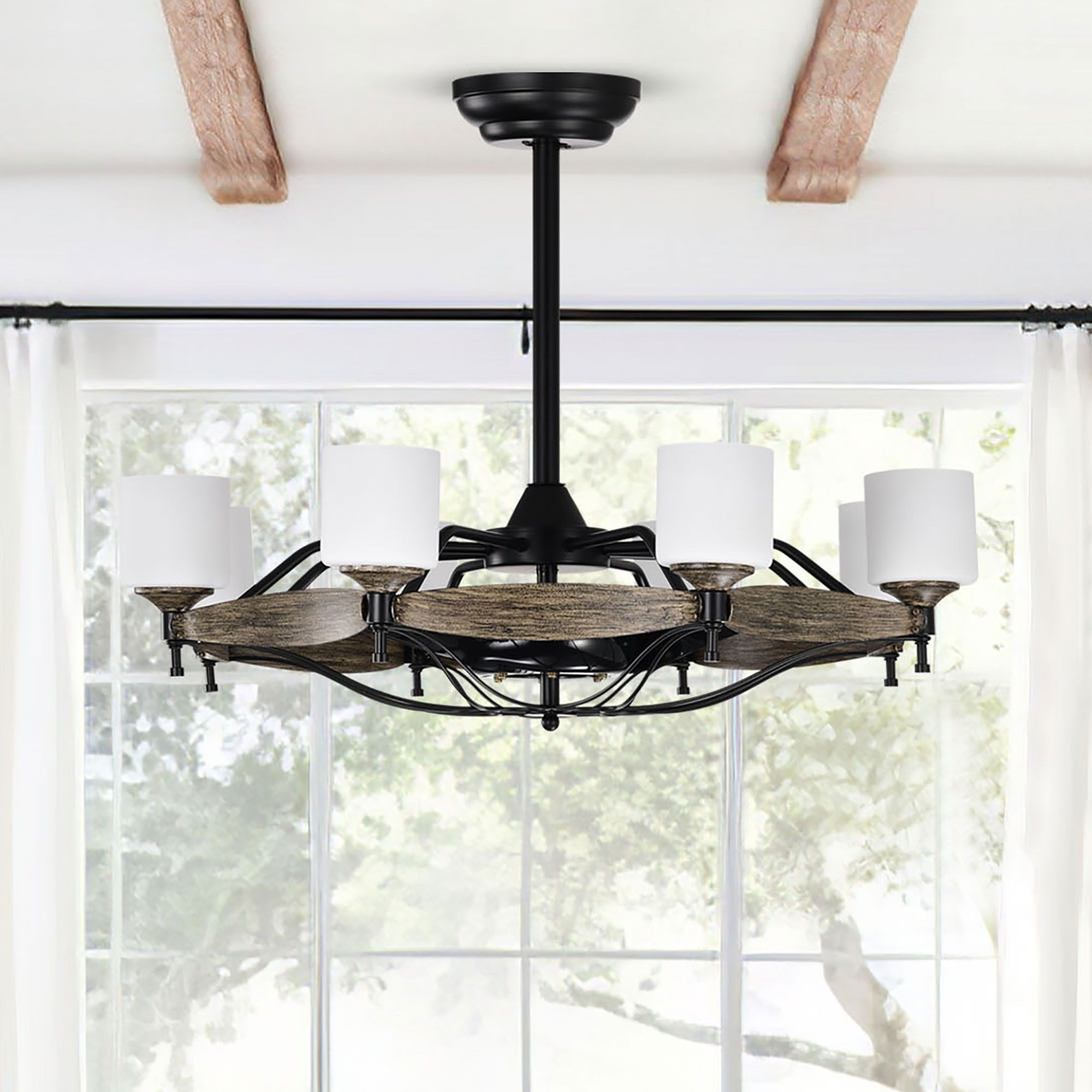 Yiekholo LL-0107BR 32.7-in Matte Black with Black Blades Ceiling Fan With Light - Remote Included ( 3 -Blade )