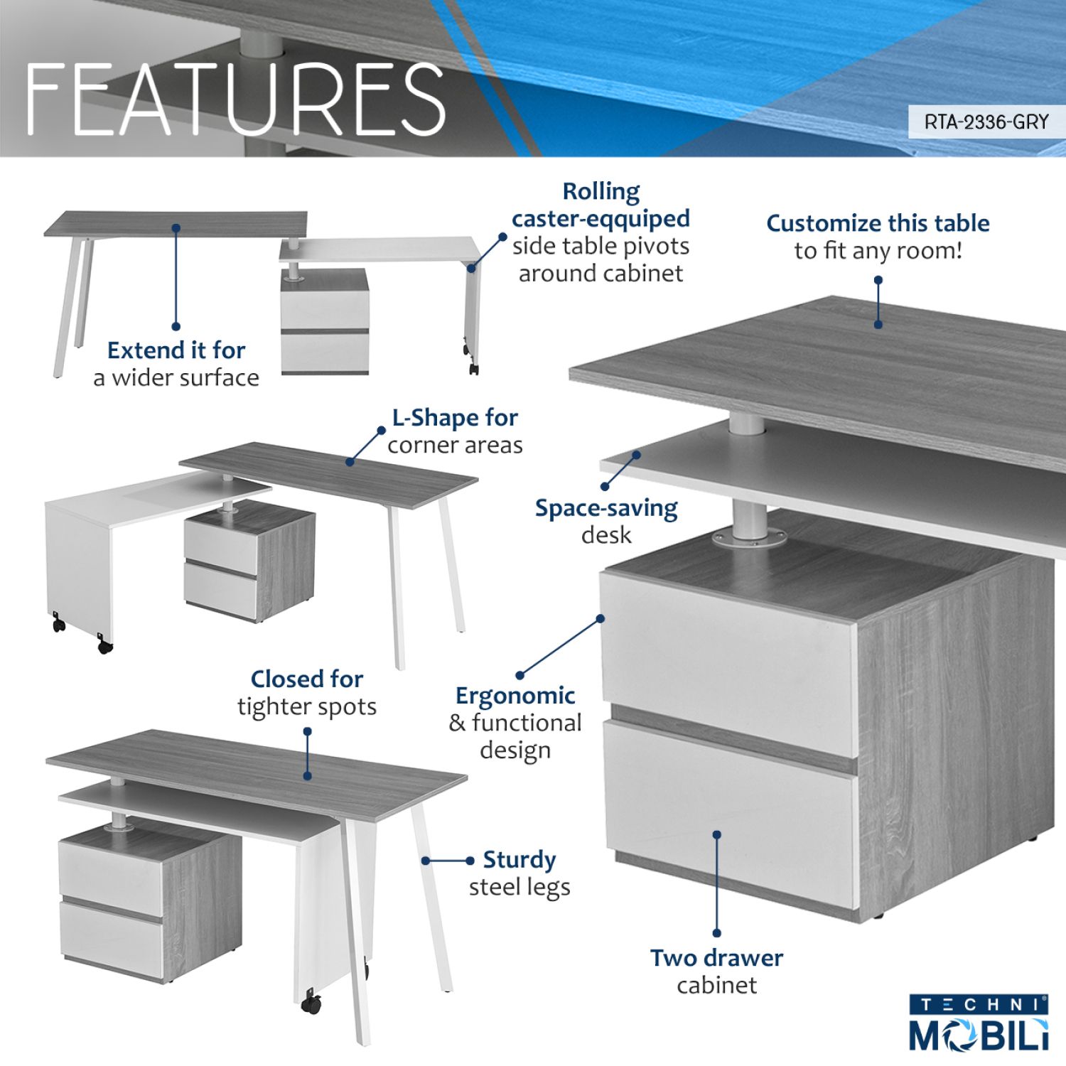 JASMODER RTA-2336-GRY desks - View #3