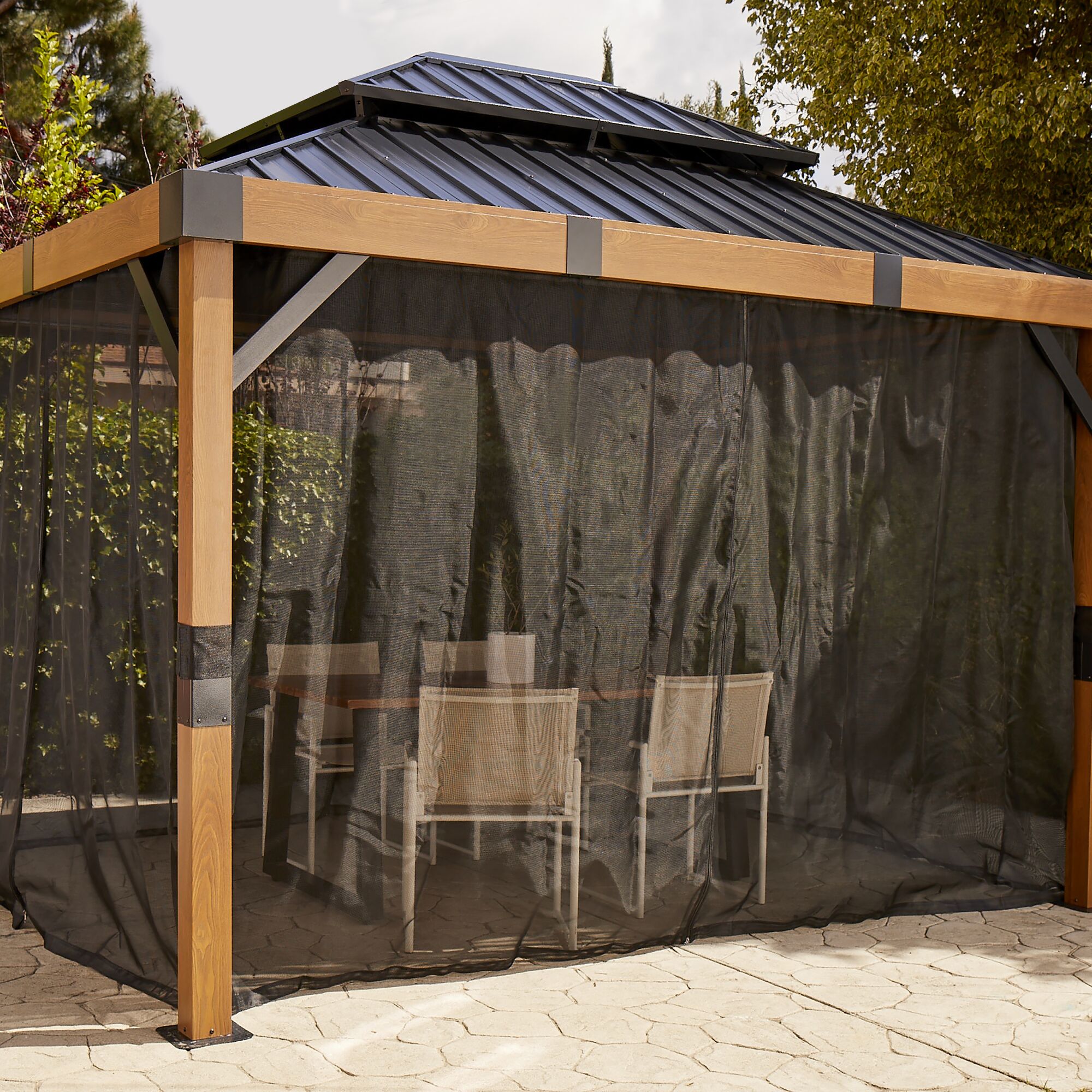 Sojag 10-ft x 12-ft Fontana Square Wood Metal Steel Roof Gazebo with ...