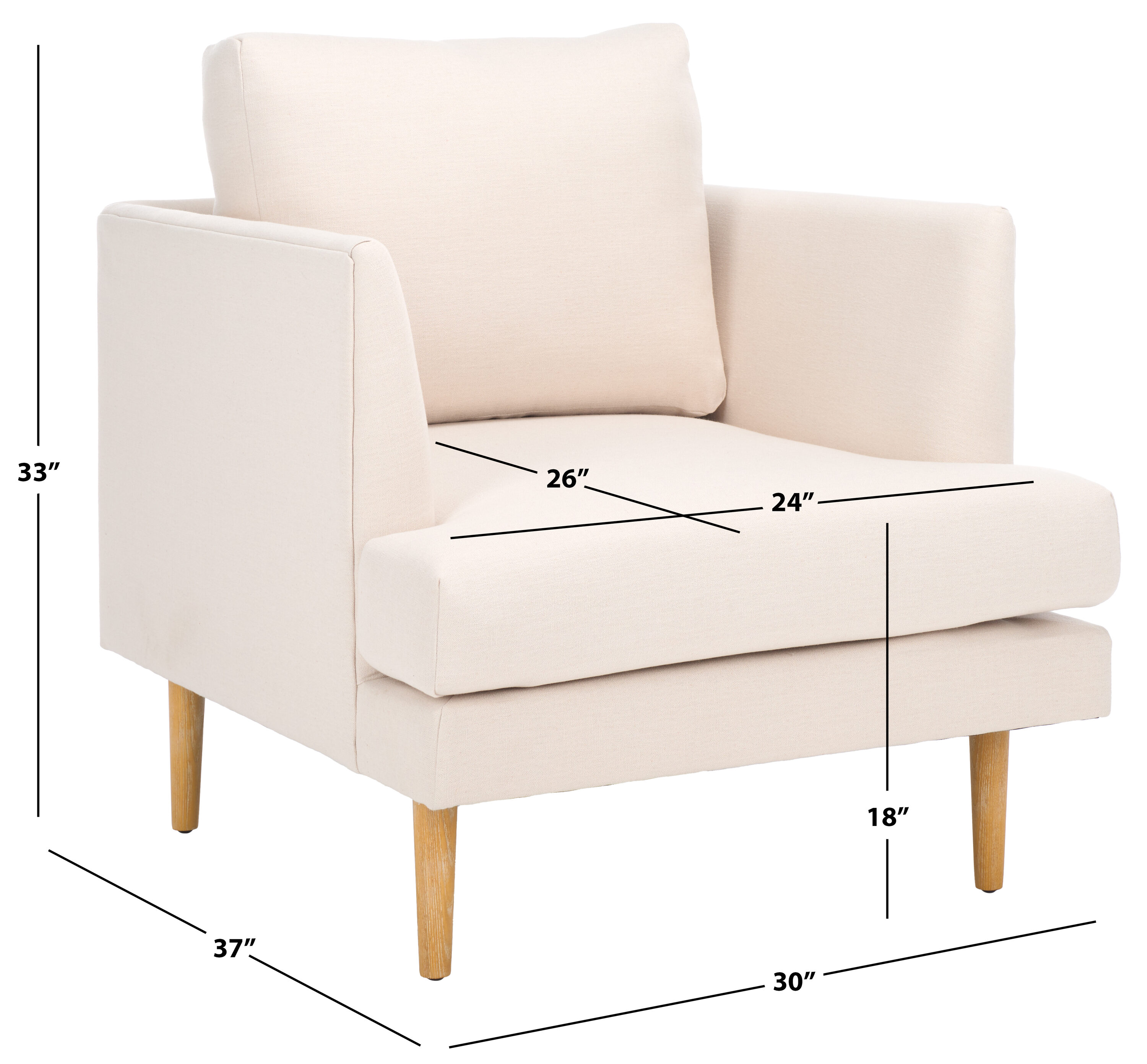 Bone Fabric Accent Chair with White-Washed Wood Legs