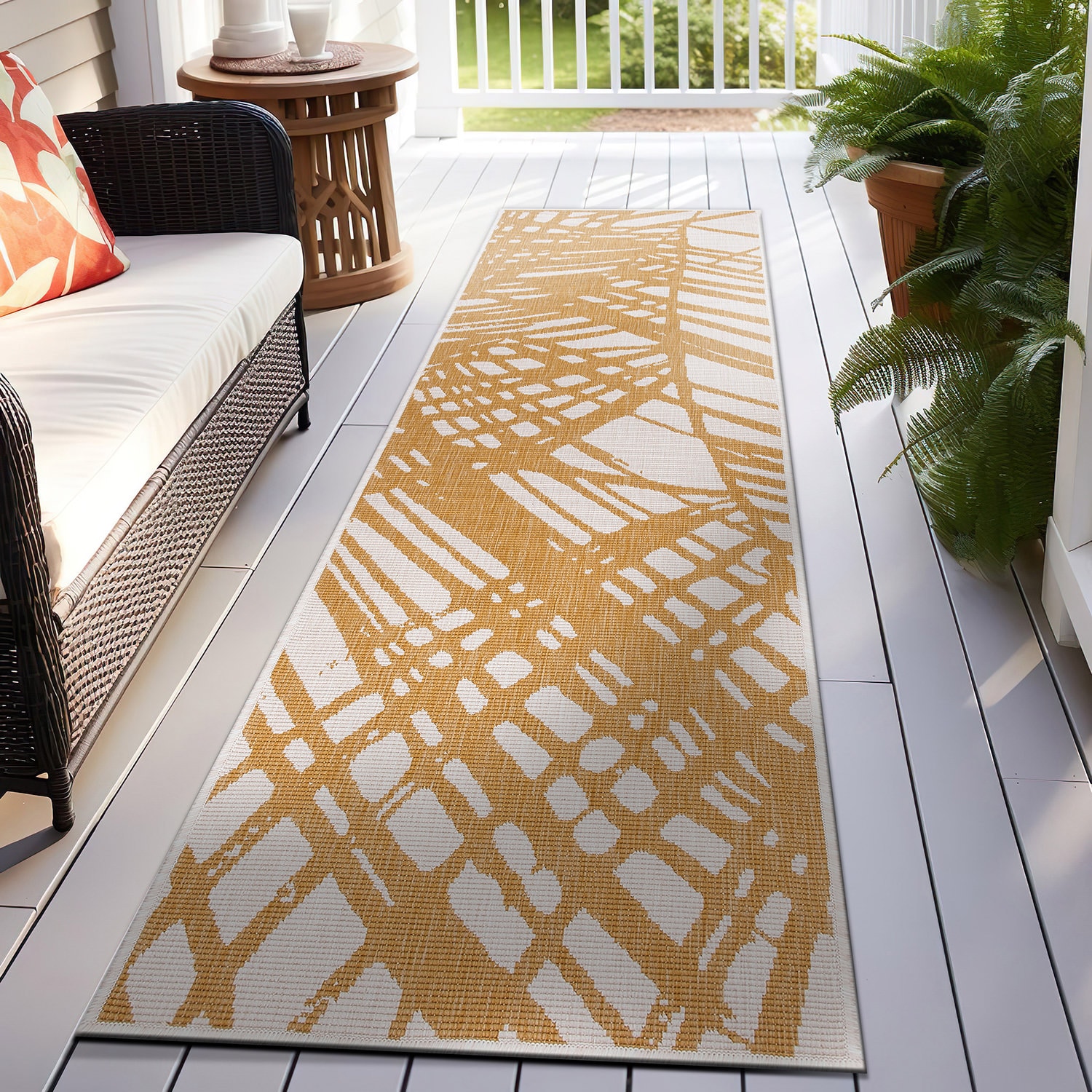 World Rug Gallery 4027YELLOW2X7 2 x 7 (ft) Loomed Synthetic Yellow Rectangular Indoor/Outdoor Floral/Botanical Runner rug