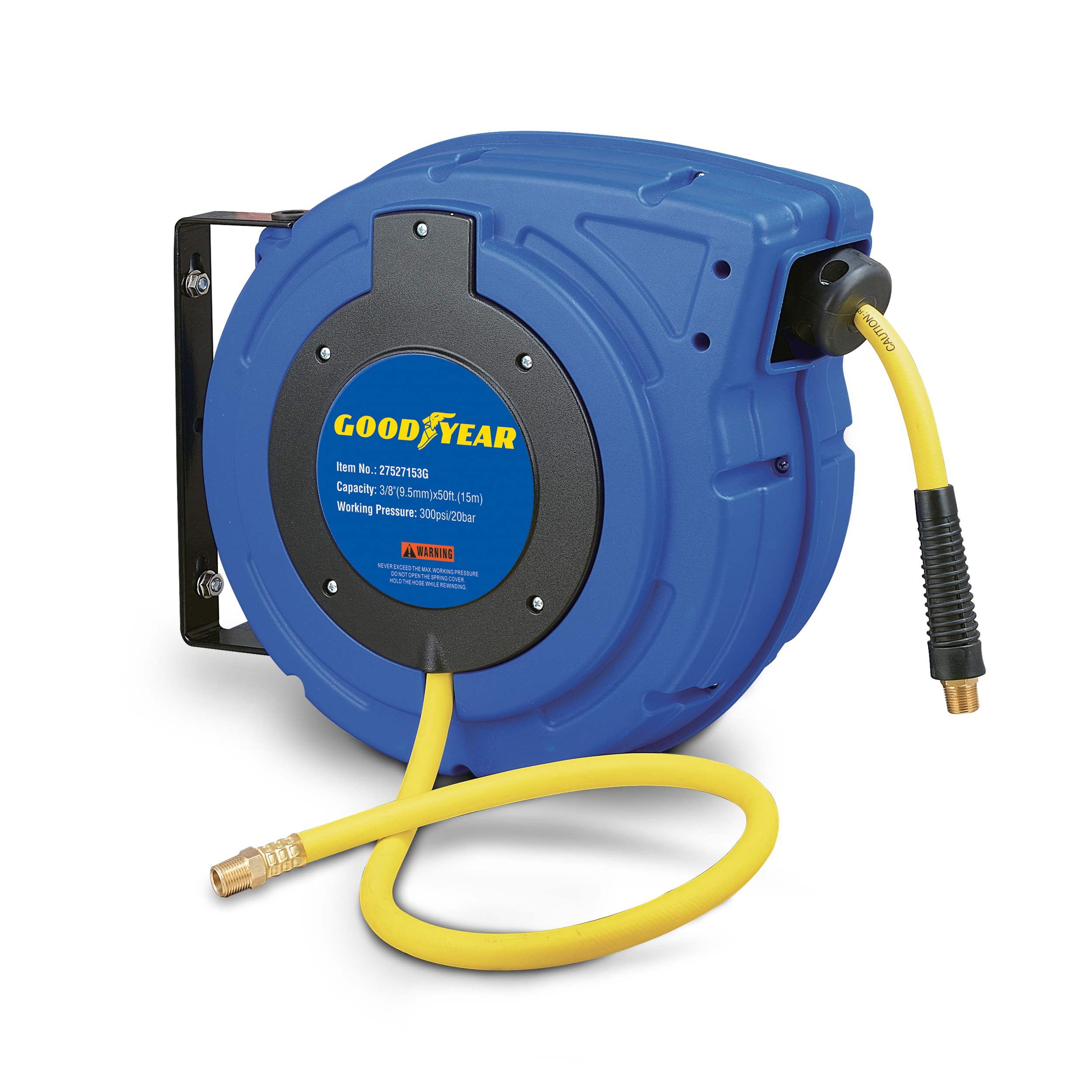 Goodyear Goodyear Mountable Retractable Air Hose Reel- 3/8in X 50ft, 3ft  Lead-in Hose, 1/4in Npt Connections in the Air Compressor Hoses department  at
