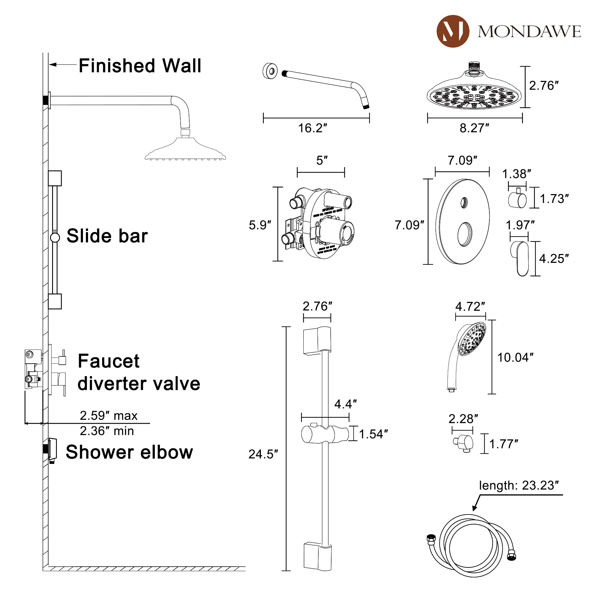 Mondawe MD-A3815-BN Showerhead-Bar-Panels - View #12