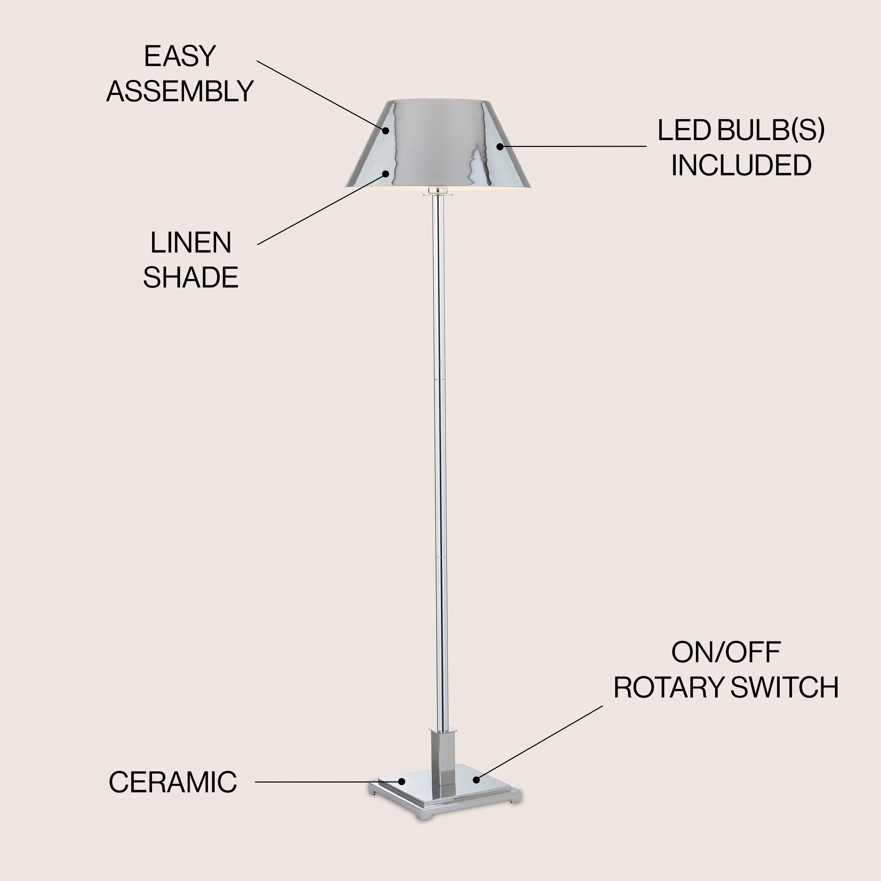 Roxy Transitional 60" Polished Chrome LED Floor Lamp