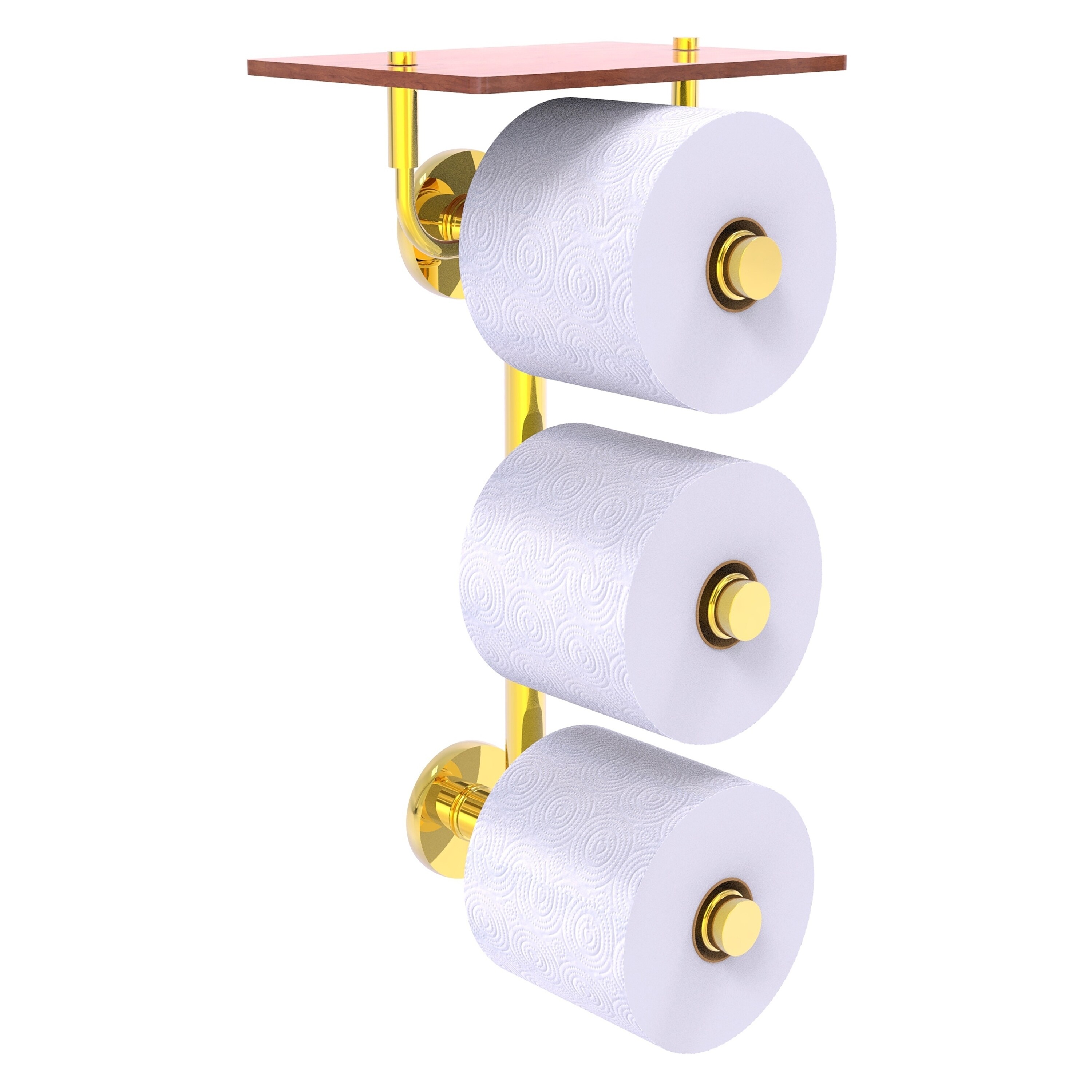 Allied Brass P1000-35-3VS-IRW-PB Prestige Skyline Polished Brass Wall mount Double post Toilet Paper Holder 3 -Rolls with Storage