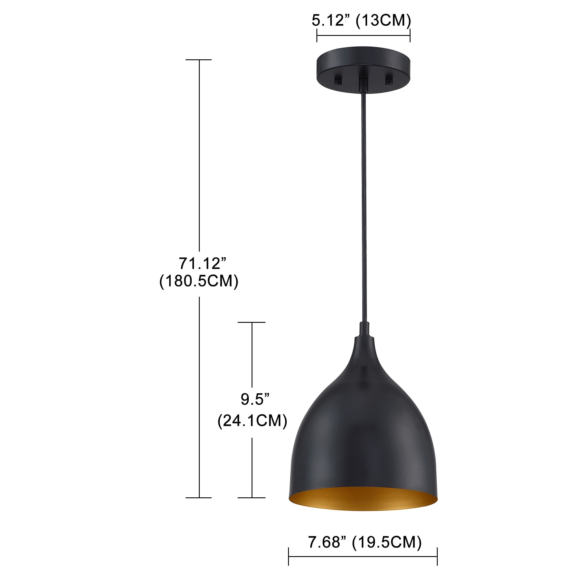 Matte Black Mini Pendant Light with Gold Interior