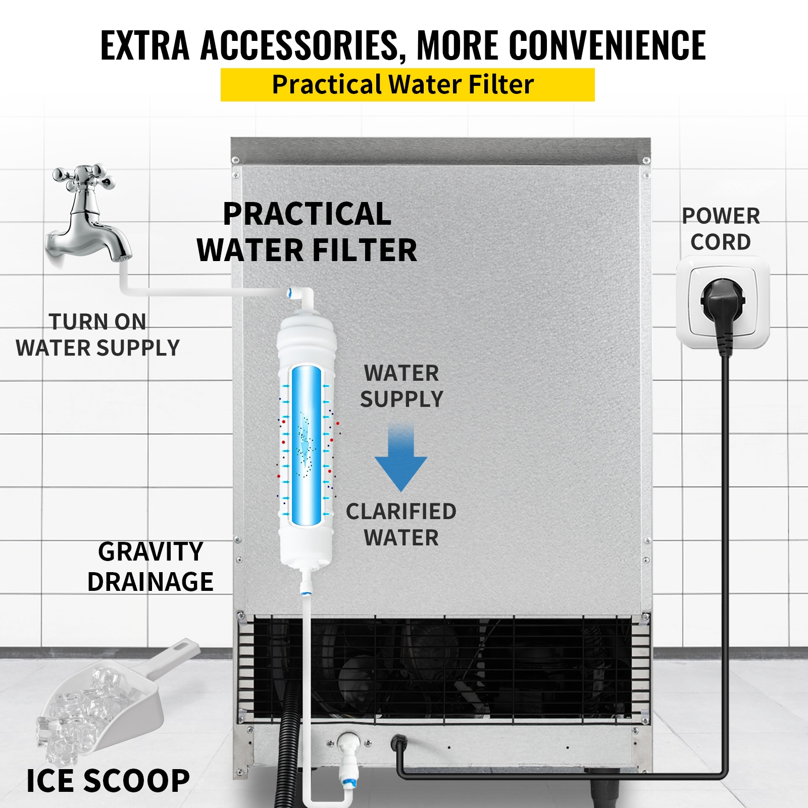 VEVOR 11-lbStorage Ice Maker 70-lb Flip-up Door Freestanding For