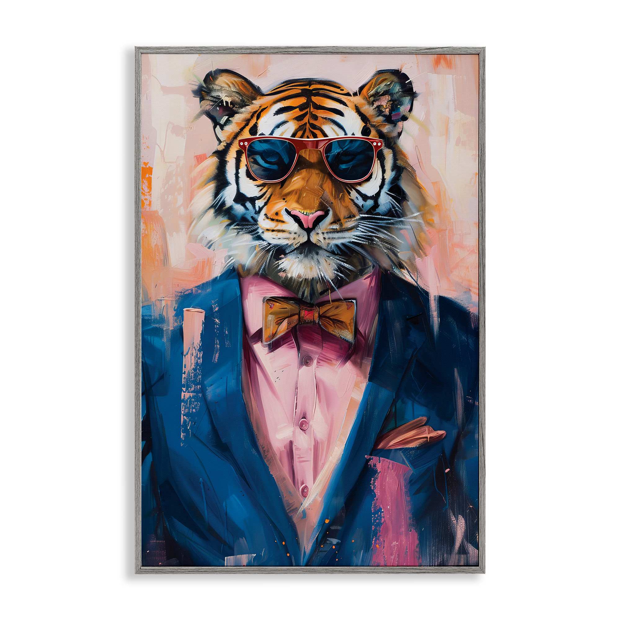 Stupell Industries BT-655-GFF-16X24 Suited Tiger Modern Fashion Gray Framed Giclee Art By LSR Design Studio 16 x 24