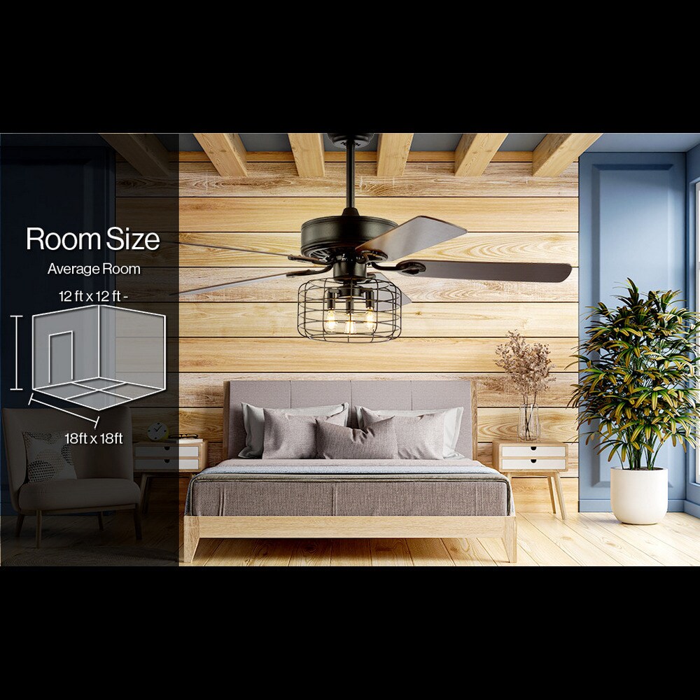 JONATHAN Y Asher Industrial Metal/Wood 52-in Forged Black with Walnut/Red walnut Blades Ceiling Fan With Light - Remote Included ( 5 -Blade )