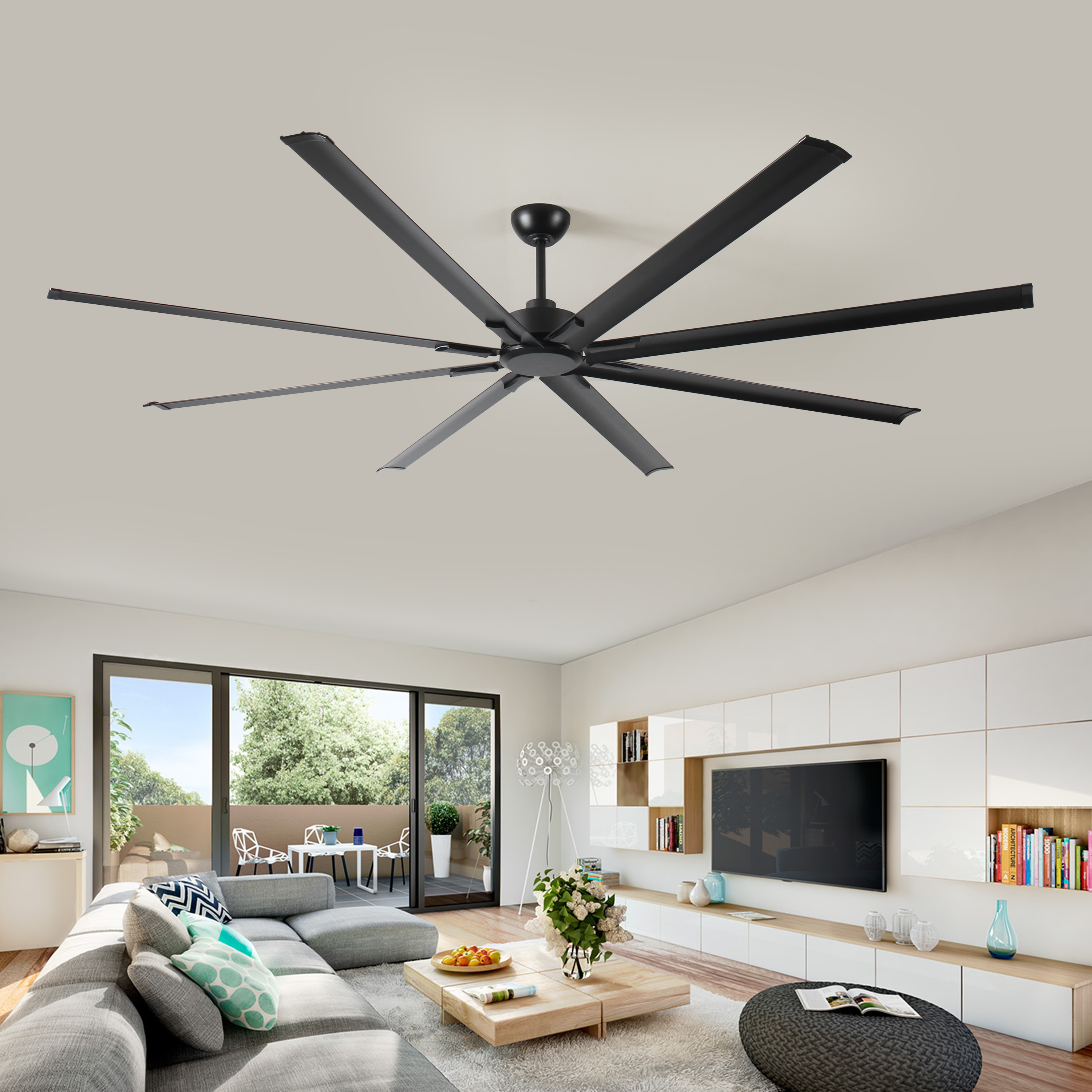 JUSHUA 96 Inch Industrial Ceiling Fan with 8 Aluminum Blades and Remote Control