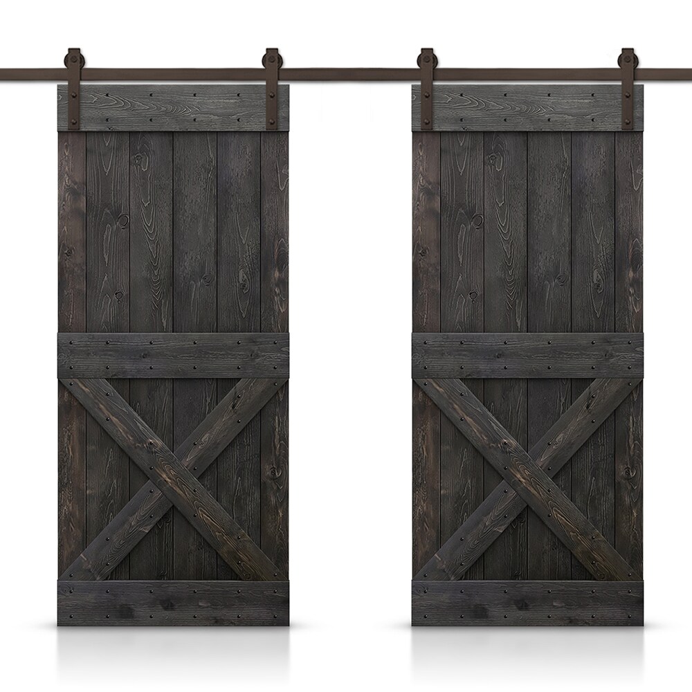 CALHOME CN+(2)AB-79+11-28DT 56-in x 84-in Charcoal Black Wood Solid core Double Barn Door (Hardware Included)