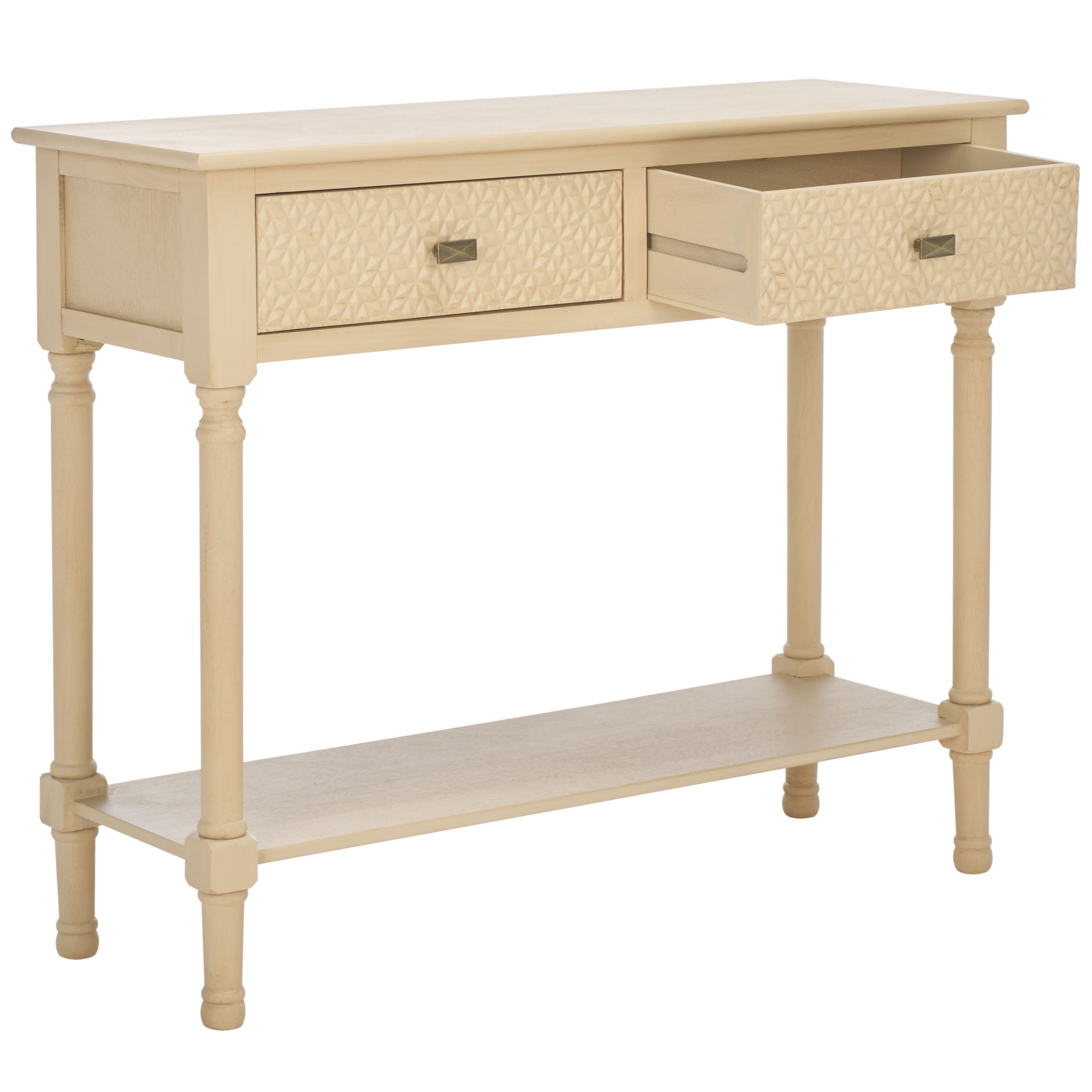 Natural Wood and Metal 2-Drawer Console Table