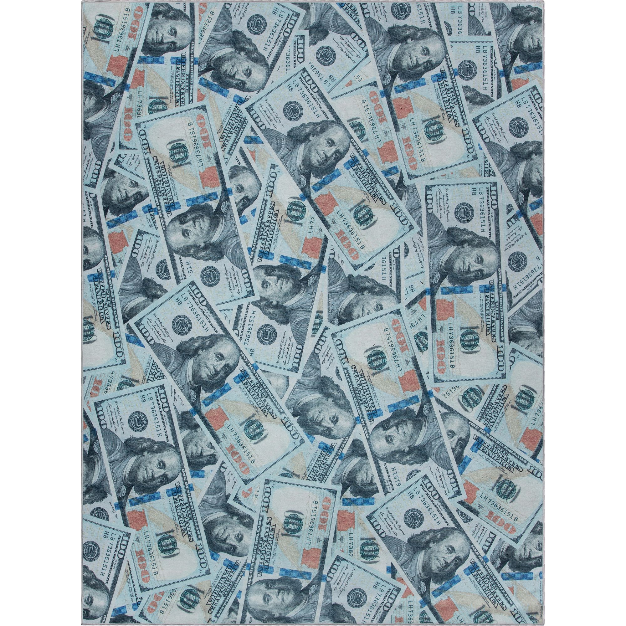 Blue and Green Dollar Print Washable Kids Rug