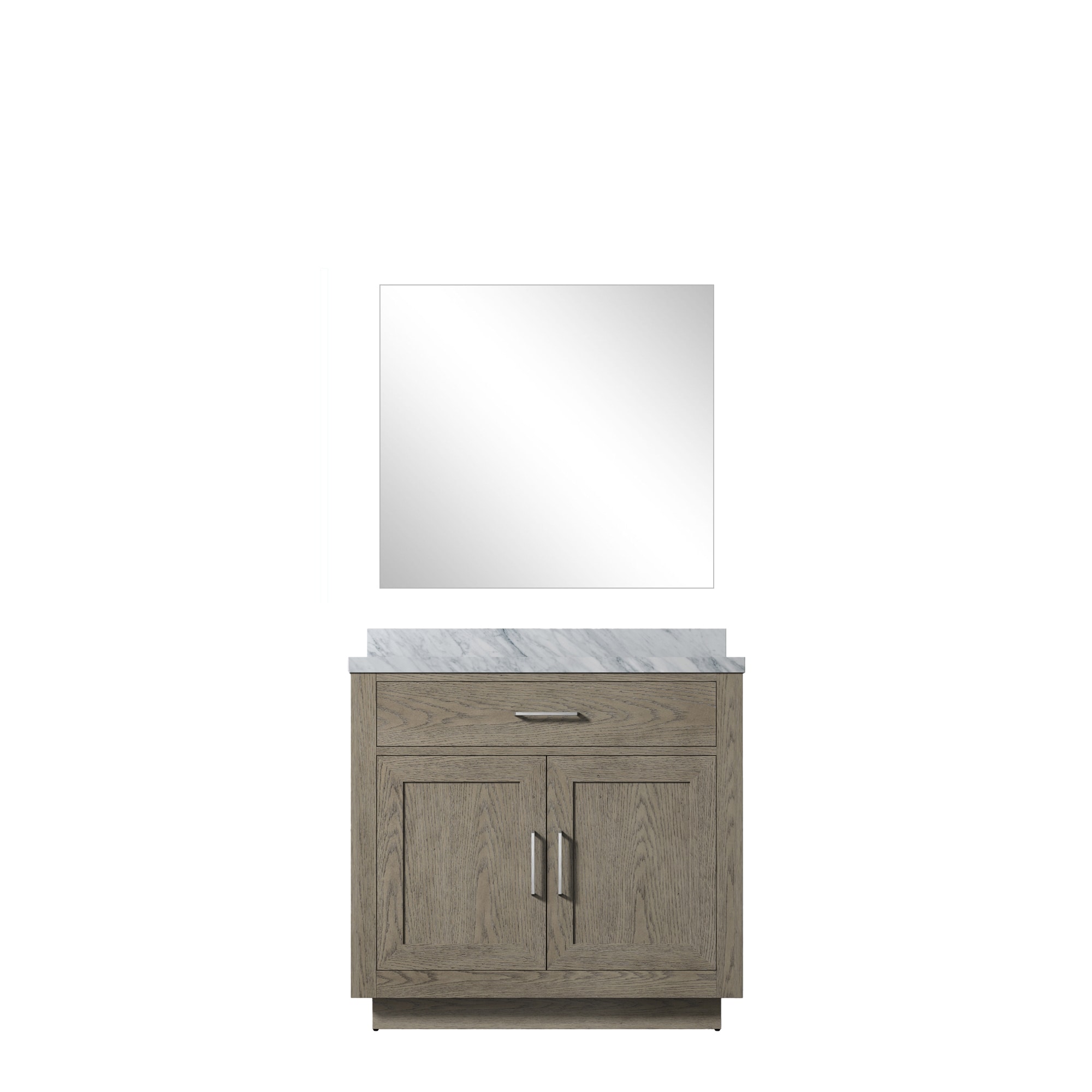 Lexora LVGI36SR110 Gilroy 36-in Grey Oak Single Sink Bathroom Vanity with White Carrara Marble Top (Mirror Included)