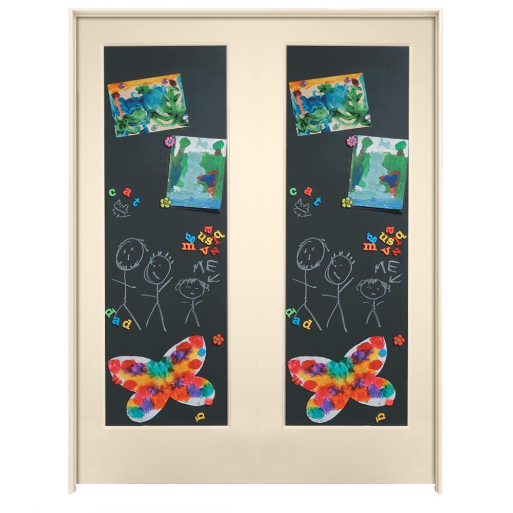American Building Supply LO967367 72-in x 80-in Cream-n-Sugar Solid core Chalkboard Reversible/Universal Smooth Prefinished MDF Flat Jamb Double Prehung Interior Door