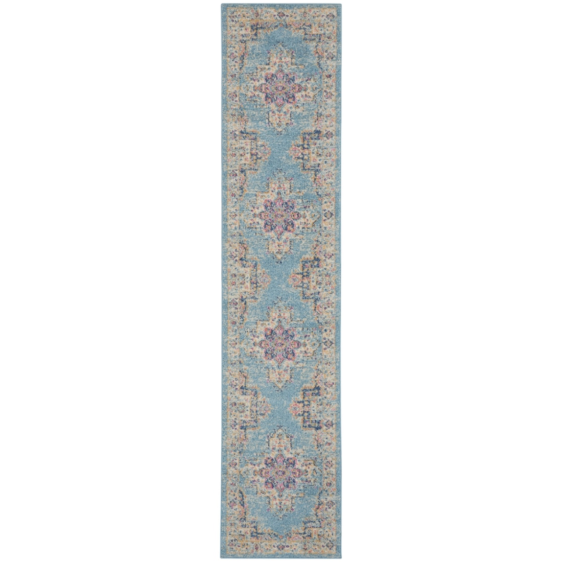 HomeRoots 4000385330 2 x 10 (ft) Loomed Polypropylene Light Blue Rectangular Indoor Abstract Runner rug