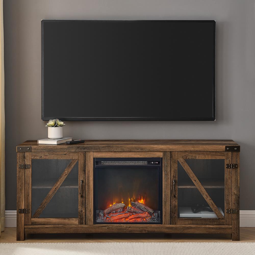 Walker Edison 58 In W Reclaimed Barnwood Tv Stand With Led Electric Fireplace At