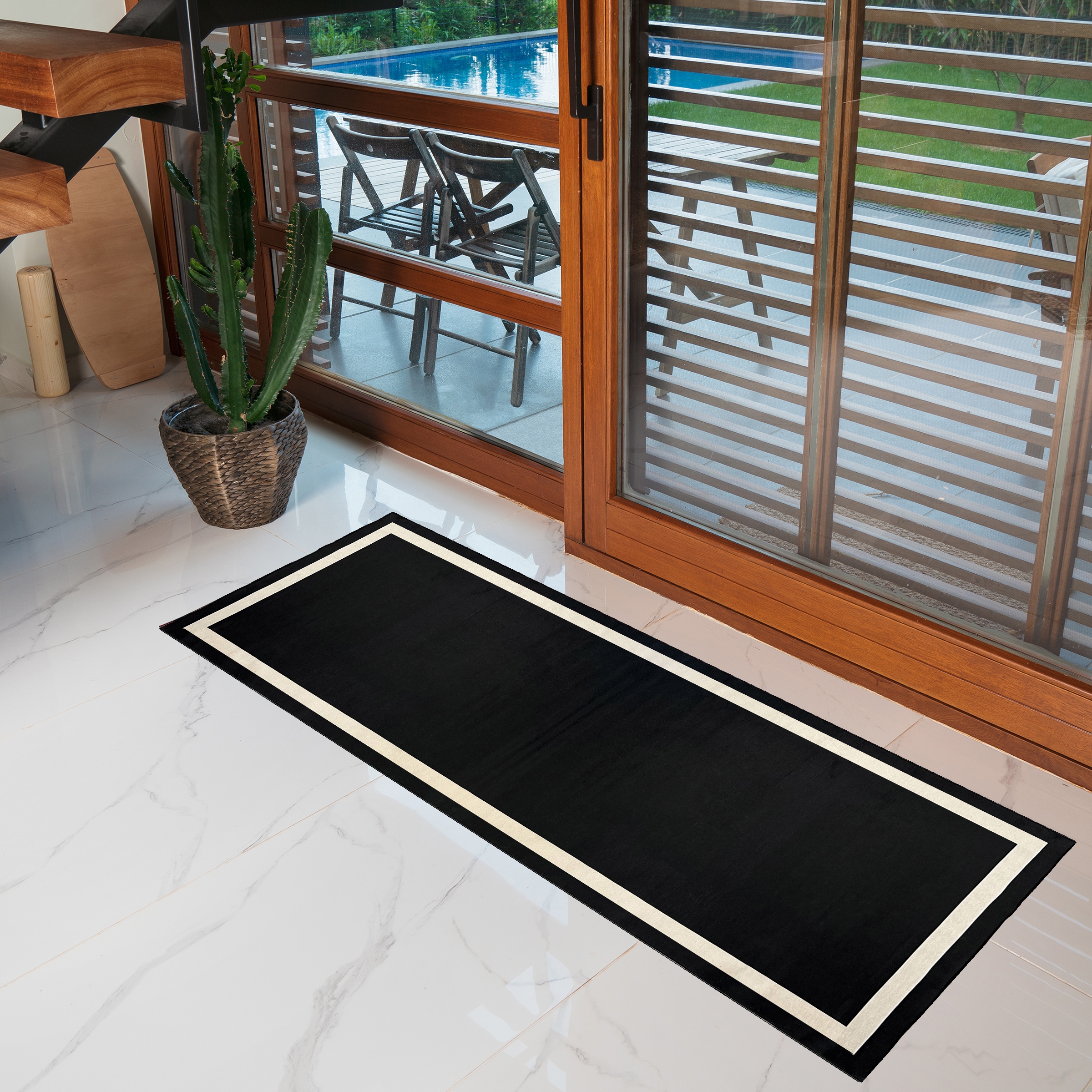 Playa Rug PLY-EVR-BLK-2X8 2 x 8 (ft) Polyester Everest-Black Beige Rectangular Indoor Border Area rug