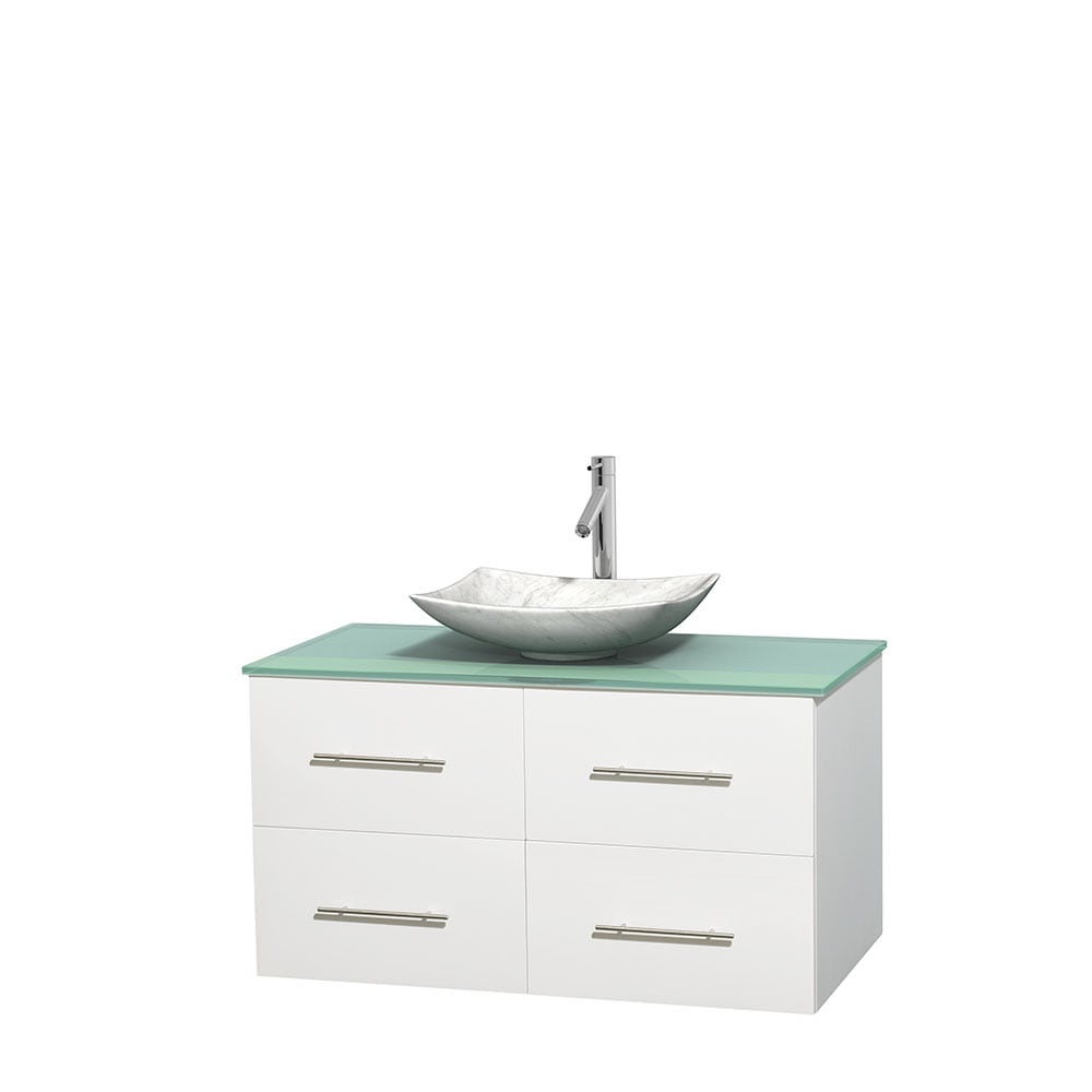 Wyndham Collection WCVW00942SWHGGGS6MXX Centra 42-in White Single Sink Bathroom Vanity with Green Tempered Glass Top