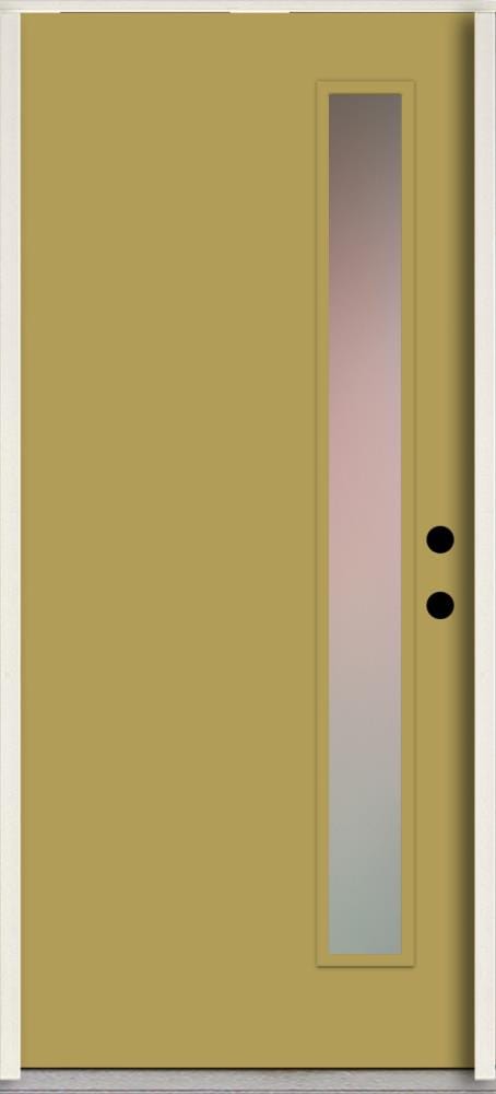 RELIABILT LO1065354 Spotlights 36-in x 80-in x 4-5/8-in Fiberglass 1/4 lite Left-hand inswing Meadowlark Paint Painted Prehung Front Door Insulating core
