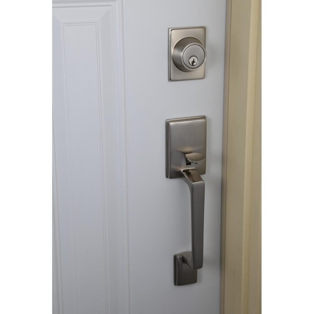 Design House Karsen Satin Nickel Single-Cylinder Deadbolt Universal Interior/Exterior Combined Door Handle Combo Pack (4-Pack) 581959 Sansujyuku sansujyuku.com