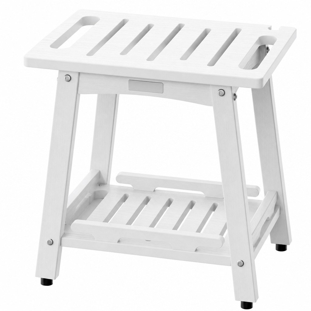 OGETFUUR White Shower Bench Seat with Adjustable Feet for Inside Shower