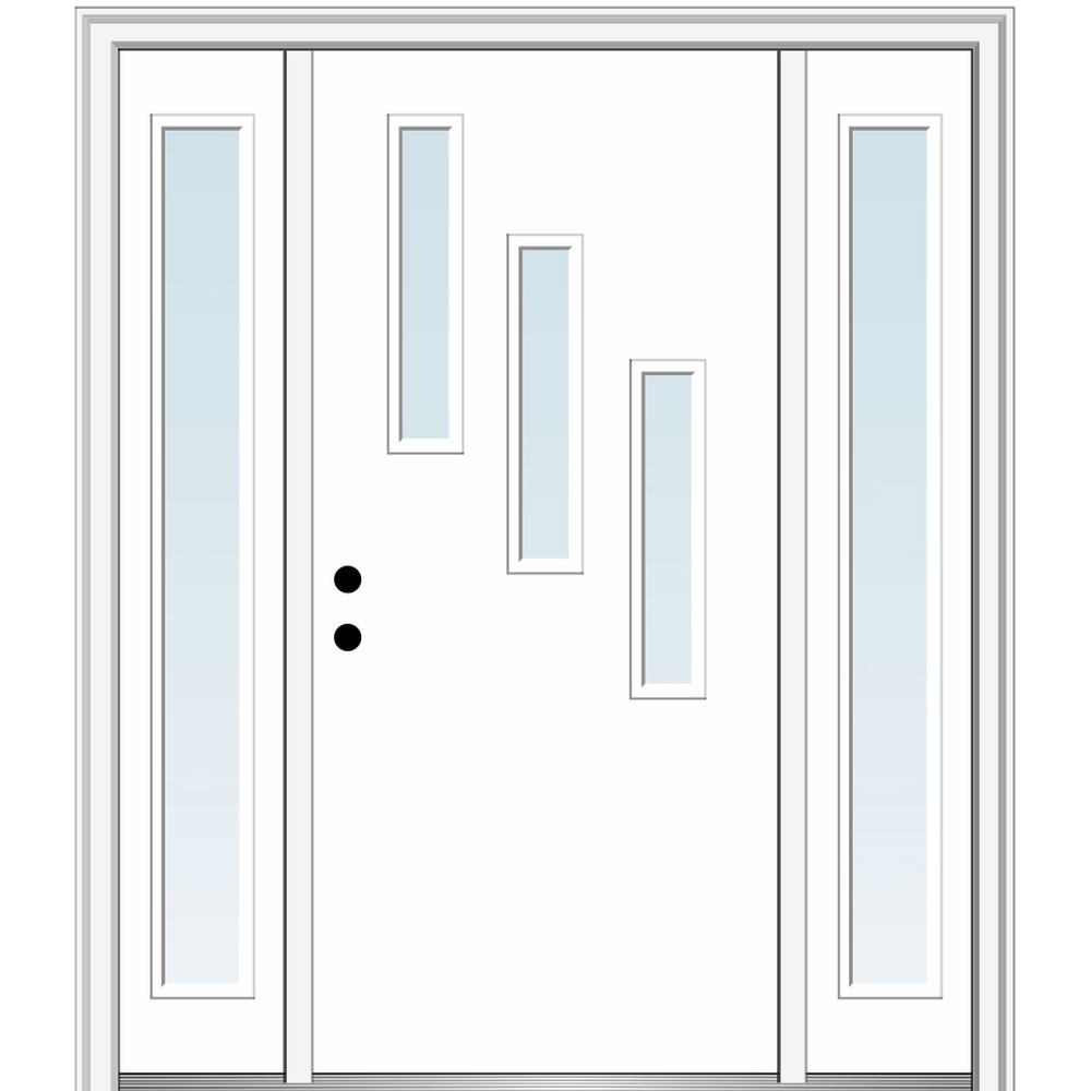 MMI DOOR ZZ346807R 64-in x 80-in x 4-9/16-in Fiberglass Pulse lite Right-hand inswing Brilliant White Painted Prehung Front Door with Sidelights with Brickmould Insulating core