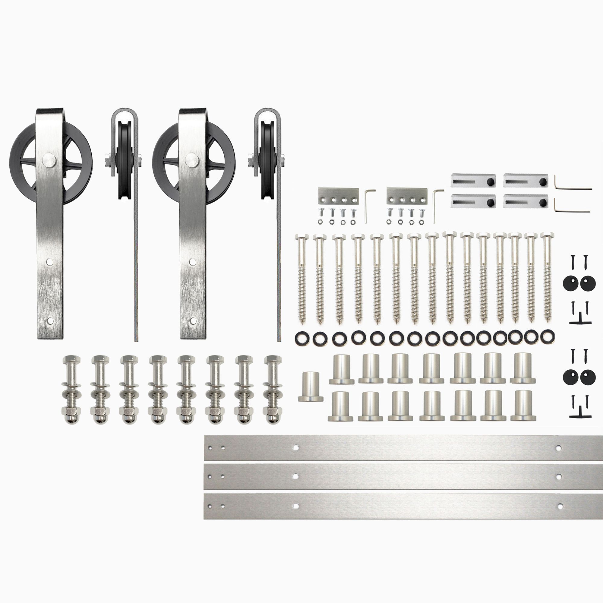 HOMACER HL2DNZ216C 216-in Brushed Brushed Nickel Indoor Spoke Wheel Double Barn door hardware kit