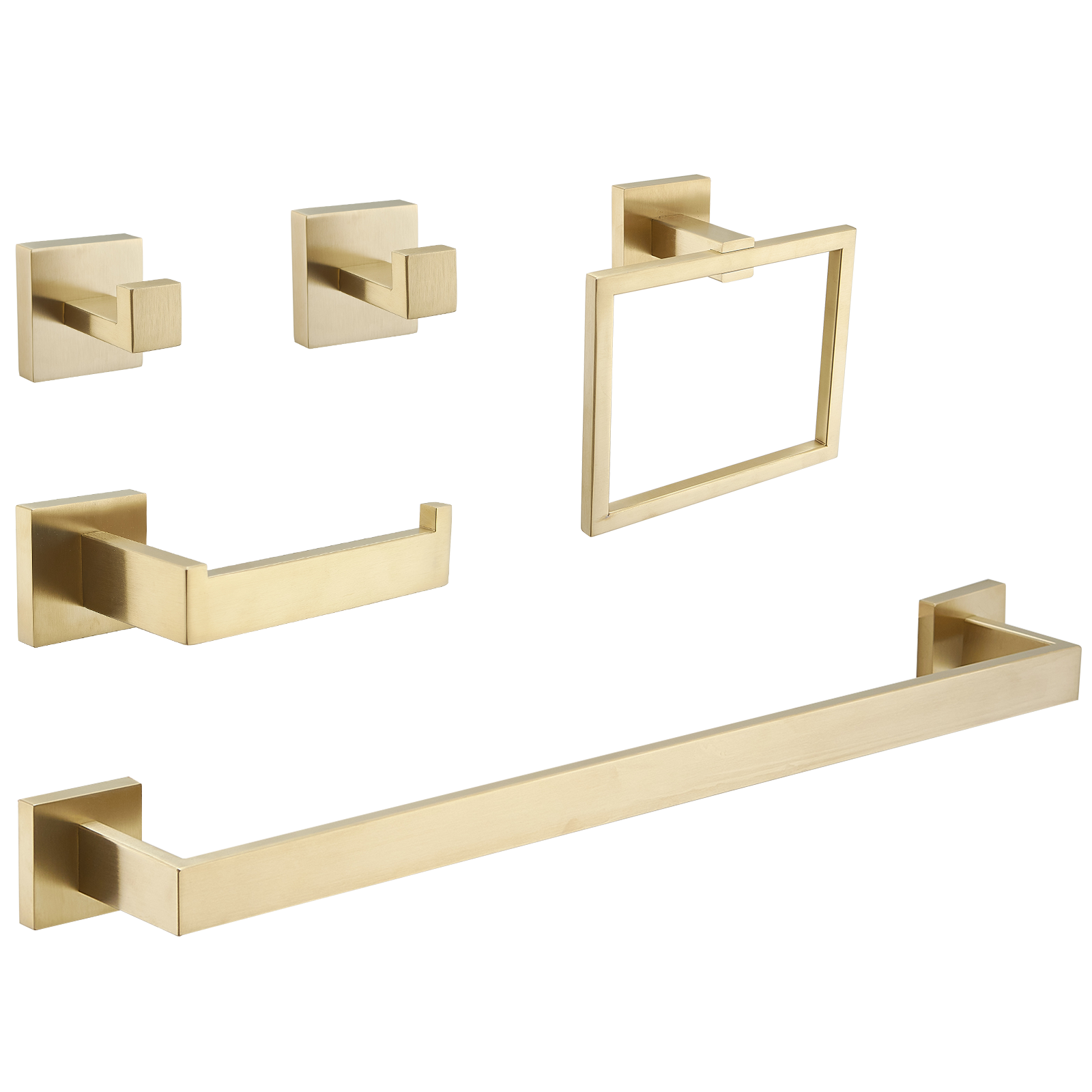 BWE A-96565H-N-2 5 -Piece Elegant Aura Brushed Gold Decorative Bathroom Hardware Set Towel Bar, Toilet Paper Holder, Towel Ring ,Robe Hook Included