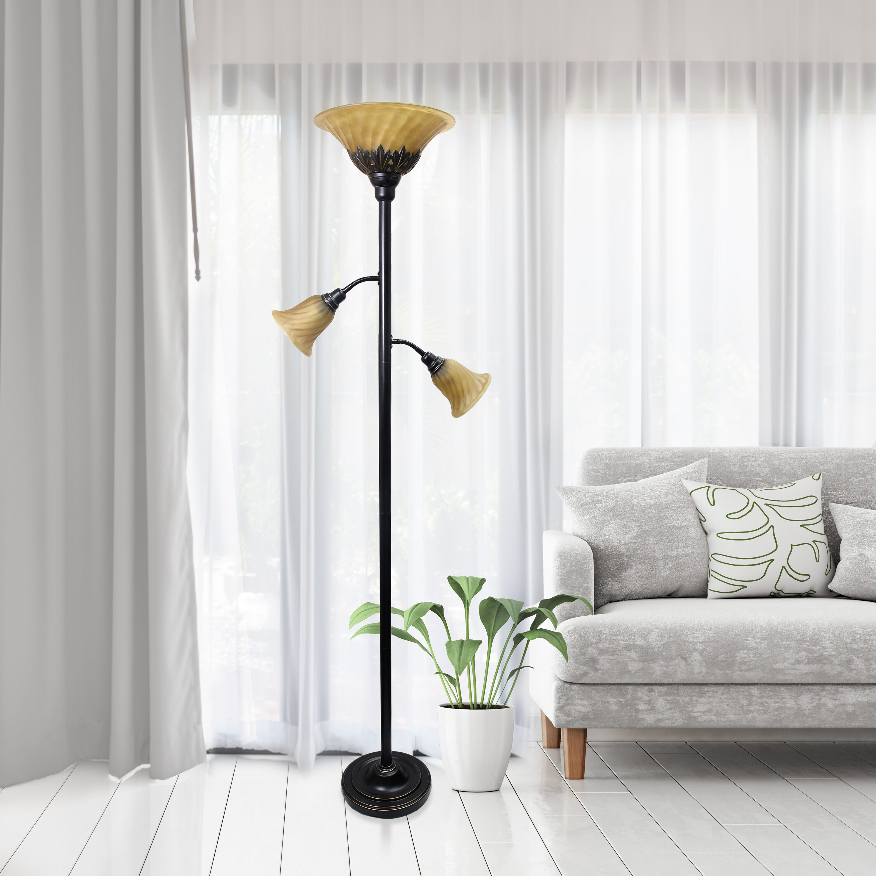Elegant Designs LF2002-RBZ 71-in Restoration bronze Multi-head Floor Lamp with Glass Shade