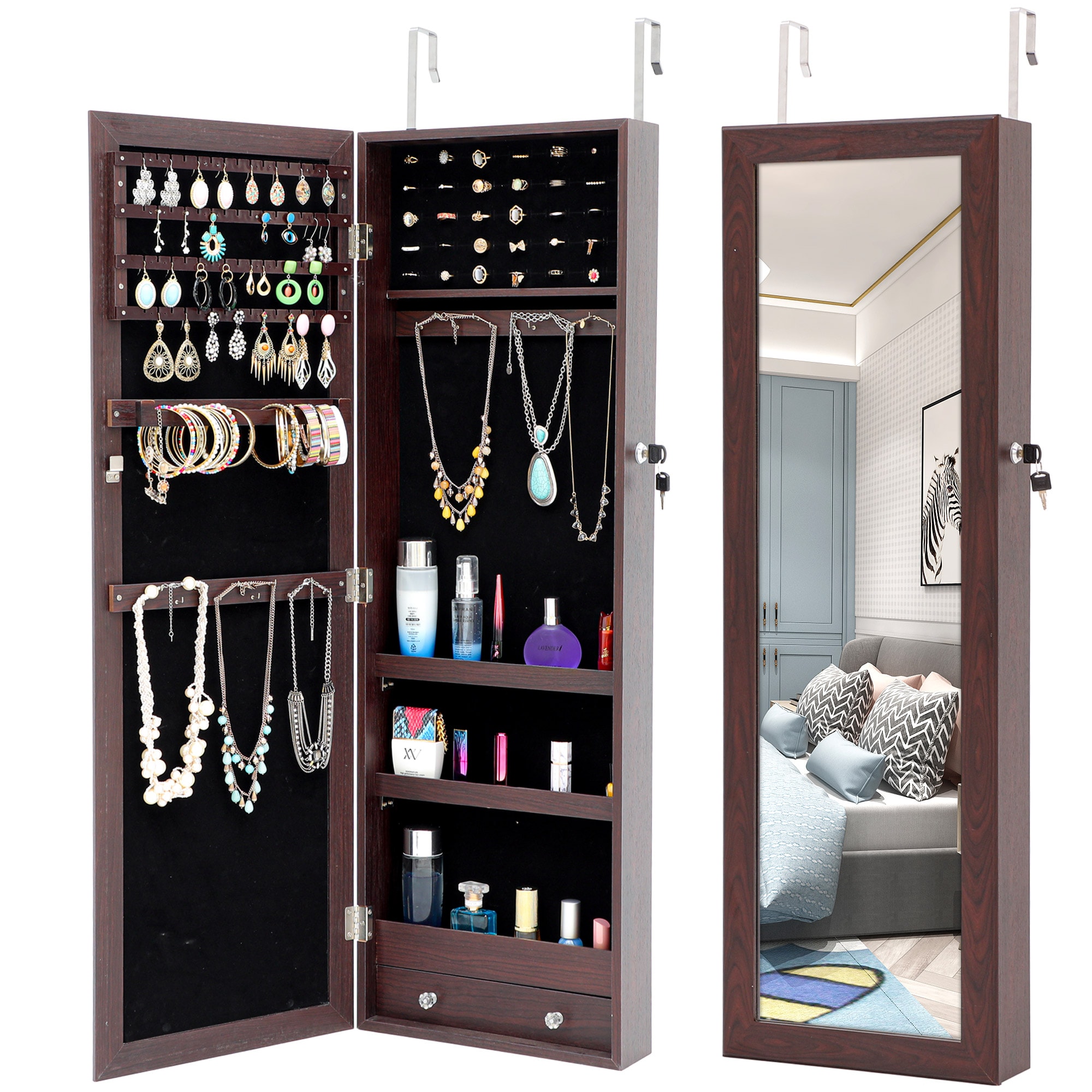 Simple Jewelry Storage Mirror Cabinet, Full Length Mirror Storage Unit
