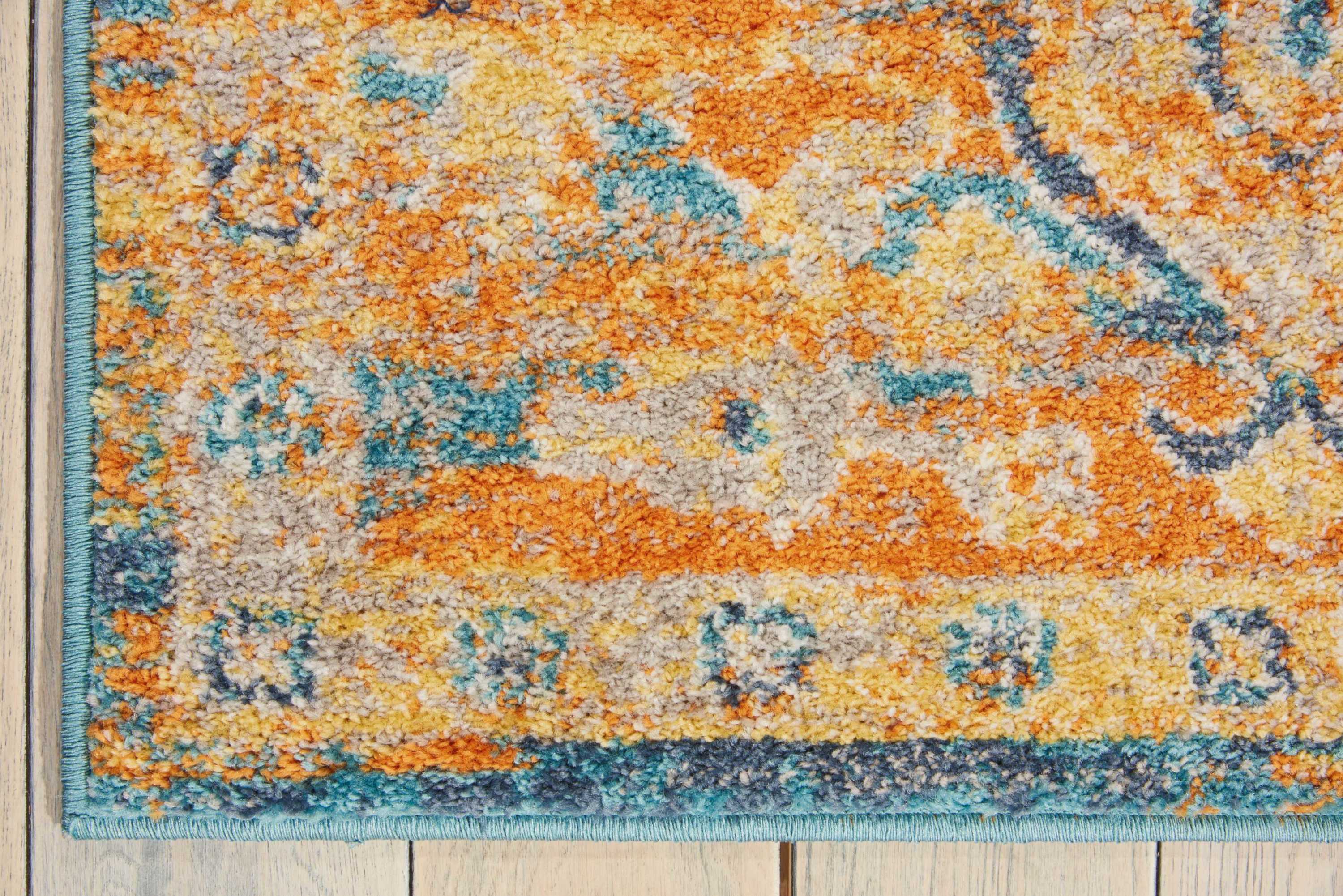 Teal Blue Geometric Rectangular Reversible Synthetic Rug