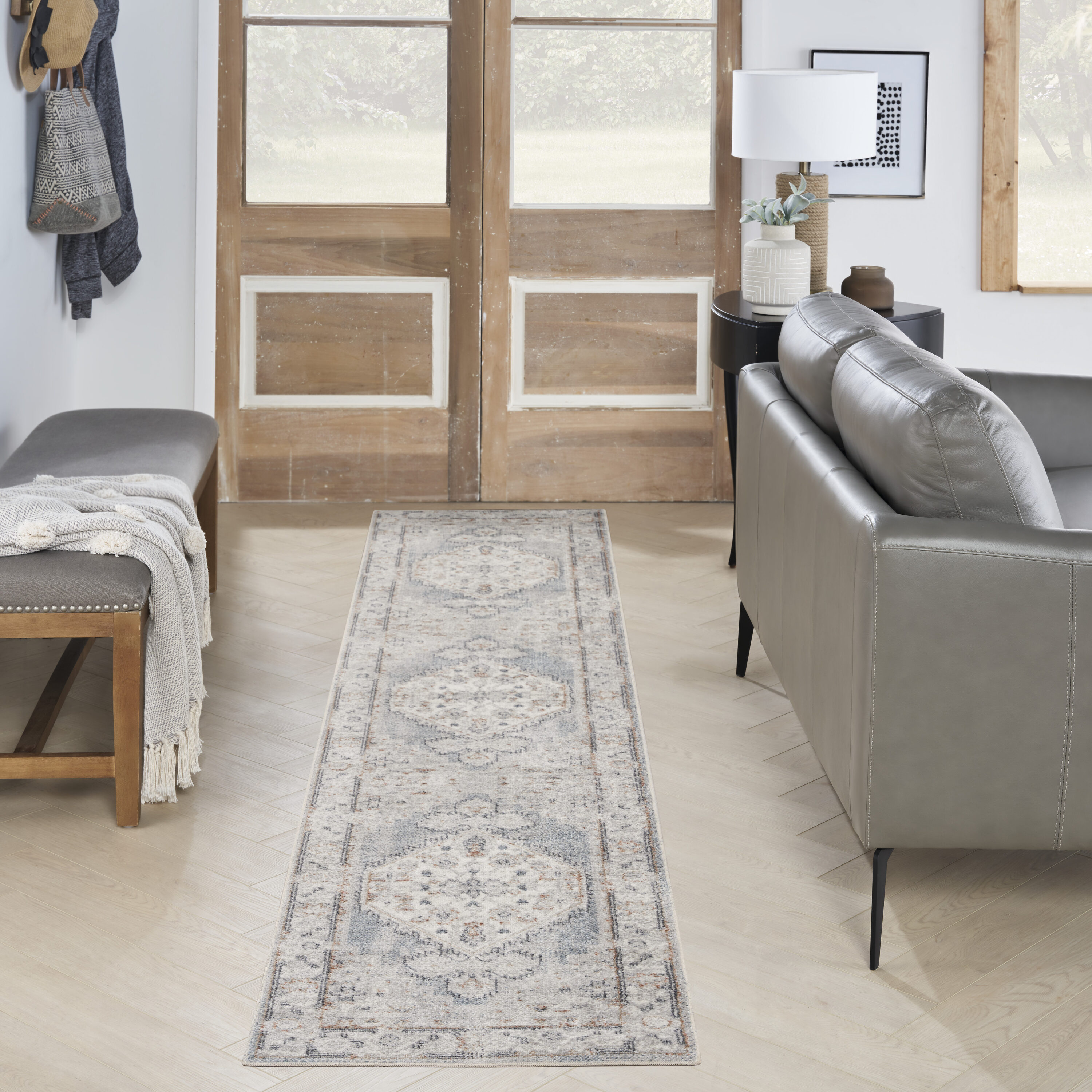 Nourison Home 099446963130 2 x 6 (ft) Loomed Polyester Light Blue Rectangular Indoor Abstract Persian Machine washable Runner rug